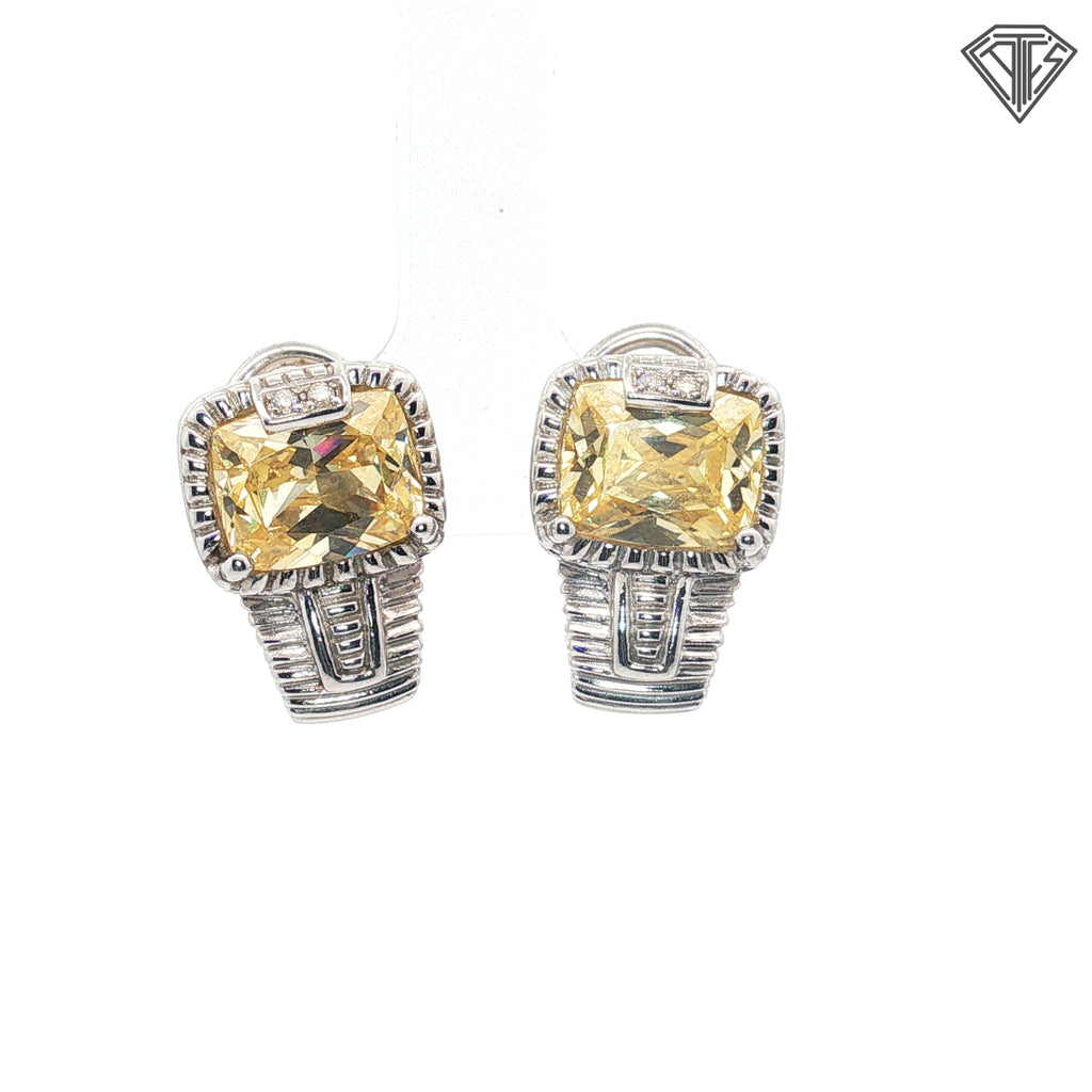 Pre-loved Judith Ripka Necklace ,Earrings and Ring Size 7  Set / 925 Silver with Decorative 18k Yellow Gold with Citrine Stones