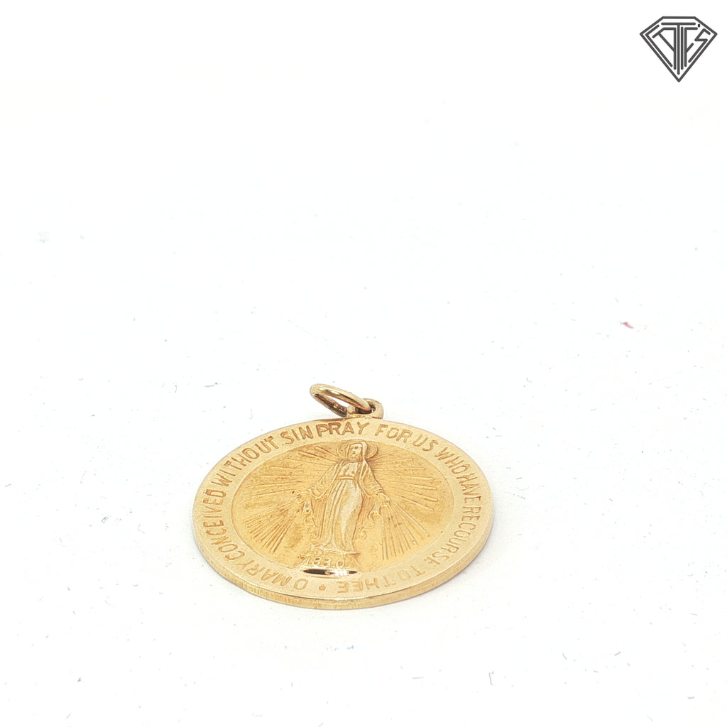 14k Yellow Gold Virgin Mary Medal Pendant 3.7 gram