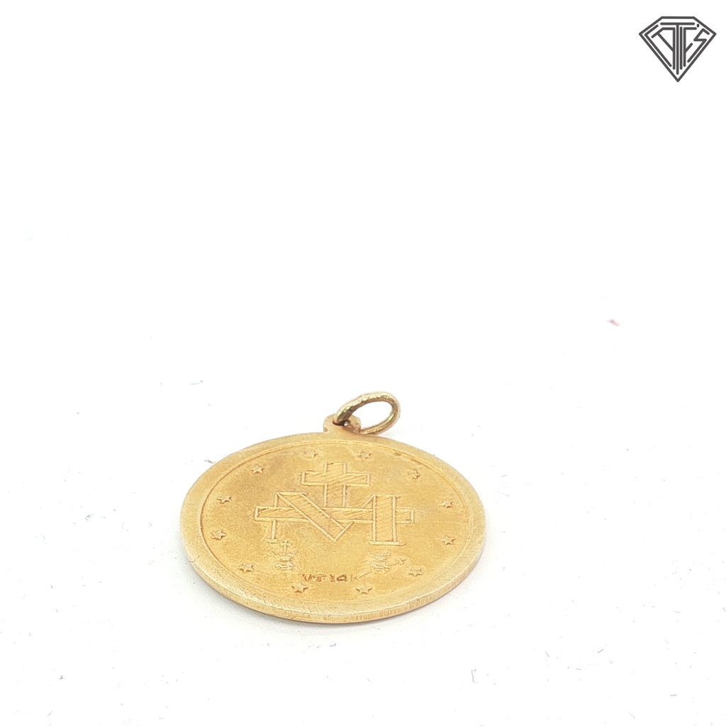 14k Yellow Gold Virgin Mary Medal Pendant 3.7 gram