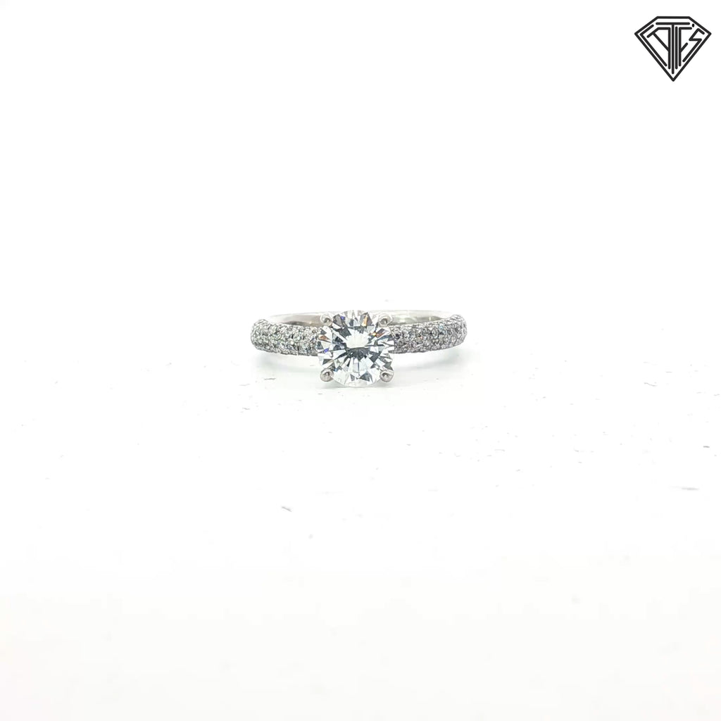 18k White Gold .91ct H SI1 Round Diamond / .58ct G VS2 Round Pave Diamond with Under Halo Engagement  Ring Size 5 Certified By GIA # 2155373353