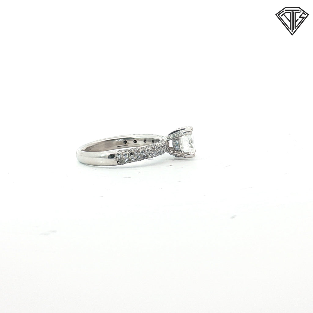 18k White Gold .91ct H SI1 Round Diamond / .58ct G VS2 Round Pave Diamond with Under Halo Engagement  Ring Size 5 Certified By GIA # 2155373353