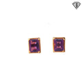 18k Yellow Gold Emerald Cut Amethyst Vintage Stud Earrings 4.1 gram 9x 7