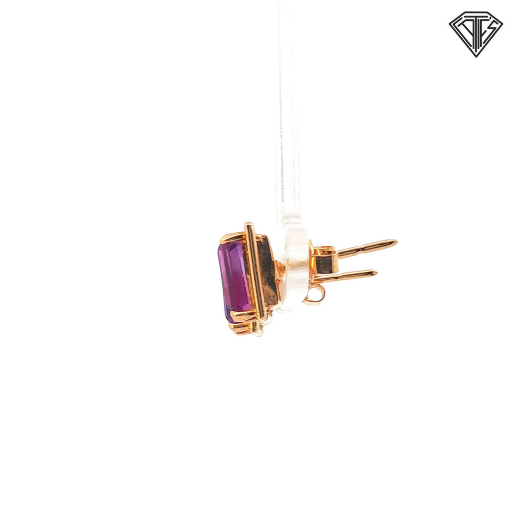 18k Yellow Gold Emerald Cut Amethyst Vintage Stud Earrings 4.1 gram 9x 7