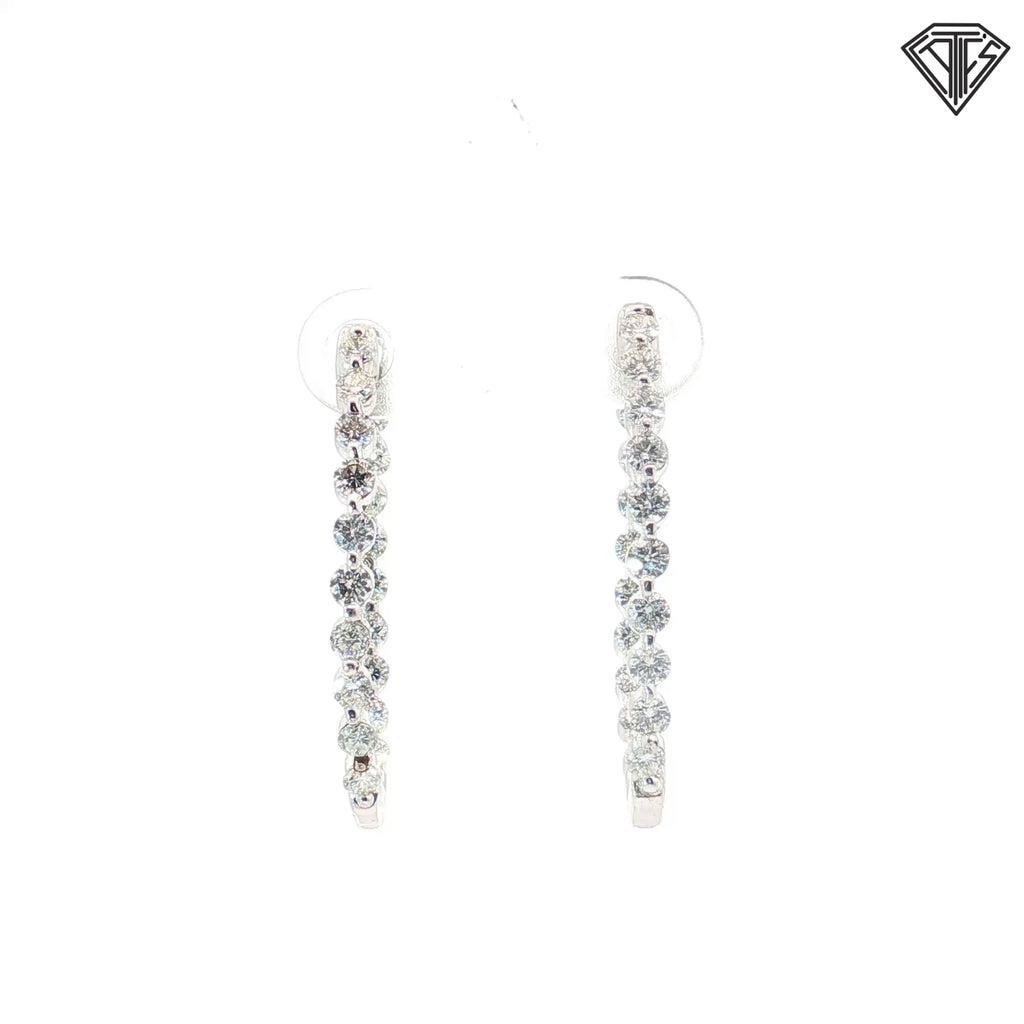 14k White Gold 1.75ct G SI1 Round Diamond Oval Shape Inside /Out Hoop Earrings