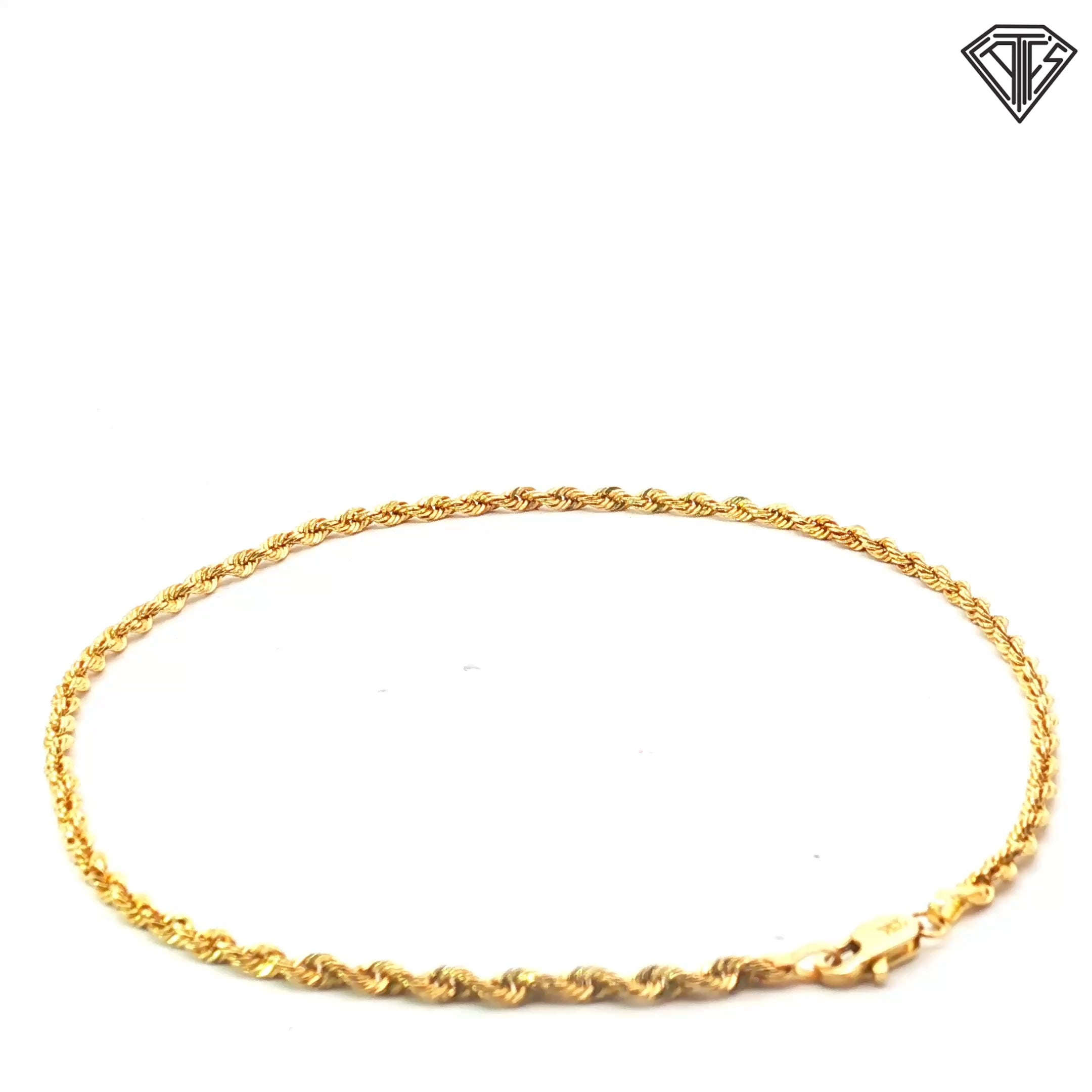 10k Yellow Gold Rope Anklet 10"inch