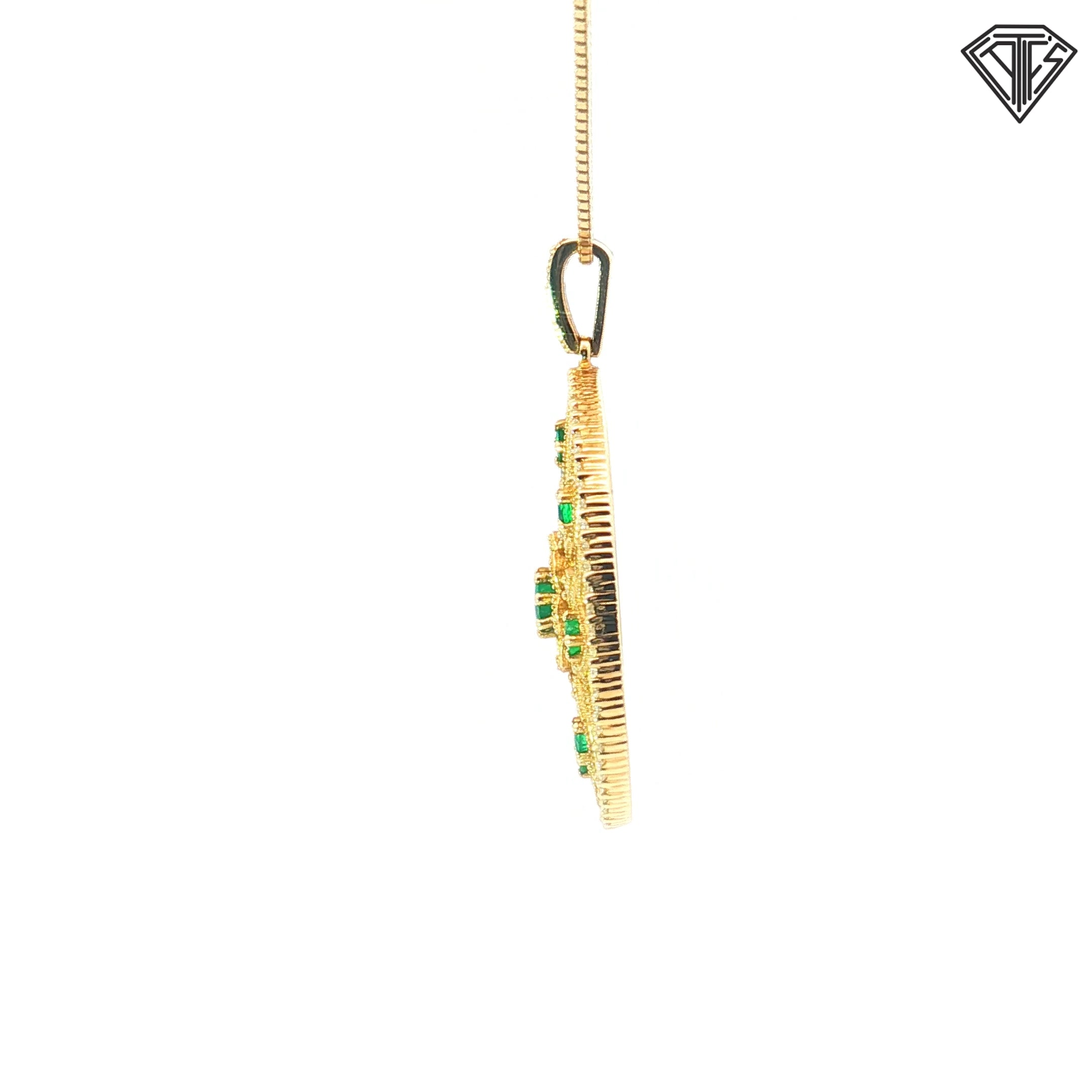 14k Yellow Gold 1.00ct Round Emerald /.50ct F VS1 Round Diamond Pendant 10.7 gram
