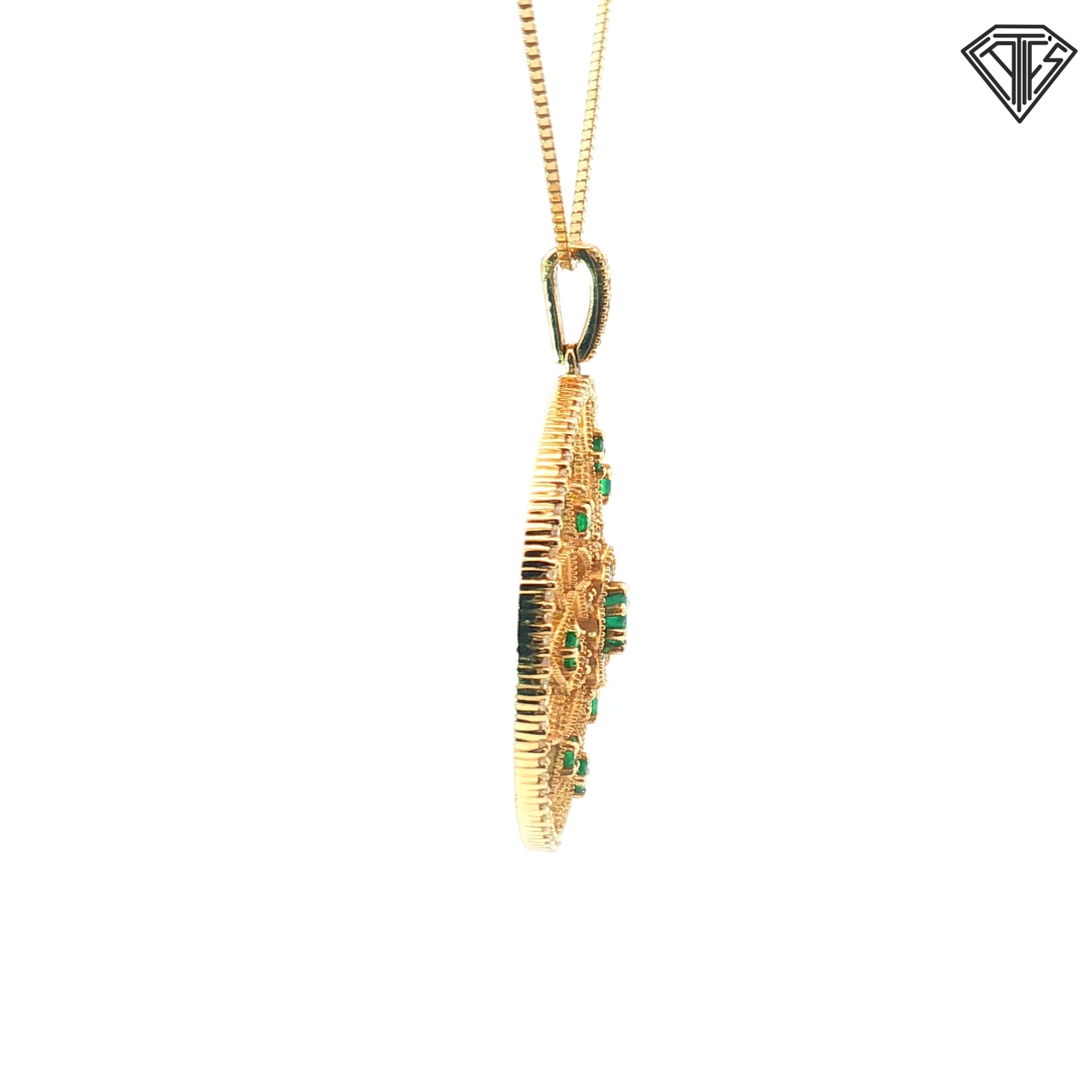 14k Yellow Gold 1.00ct Round Emerald /.50ct F VS1 Round Diamond Pendant 10.7 gram