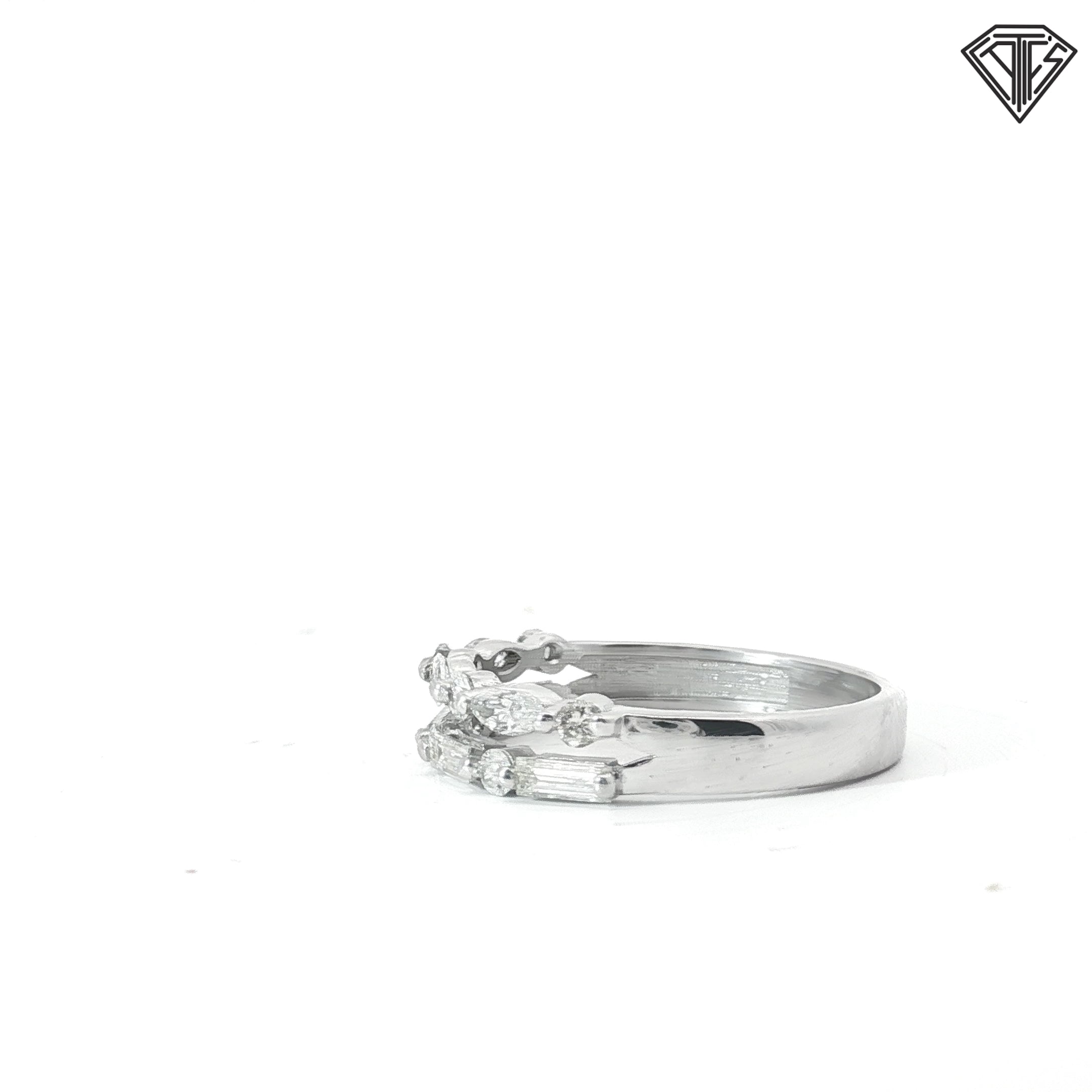 14k White Gold .28ct Marquise/ .25ct Round/ .20ct Baguette G VS2 Diamond Double Band Size 8