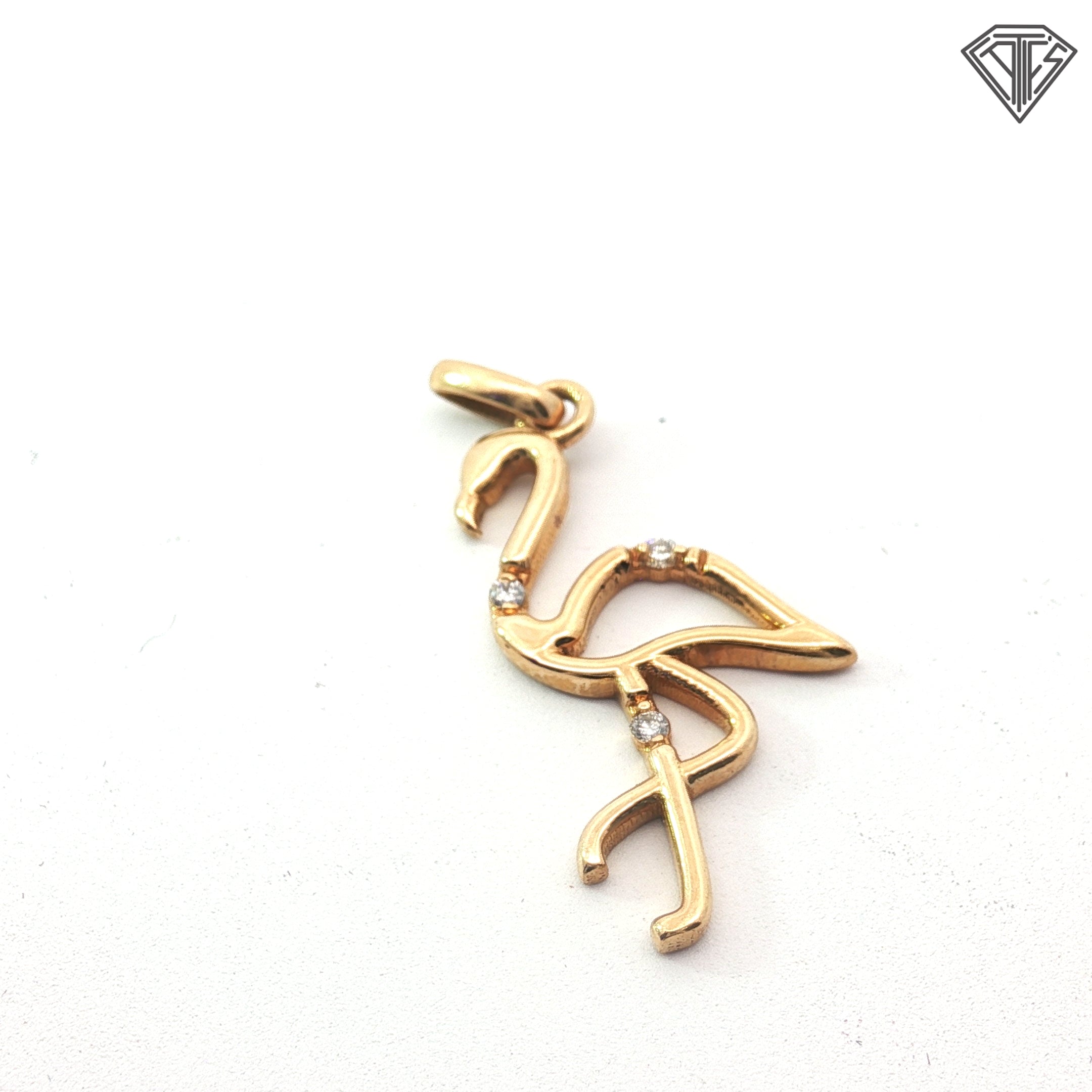 14k Yellow Gold Flamingo with (3) Small Round Diamond Charm