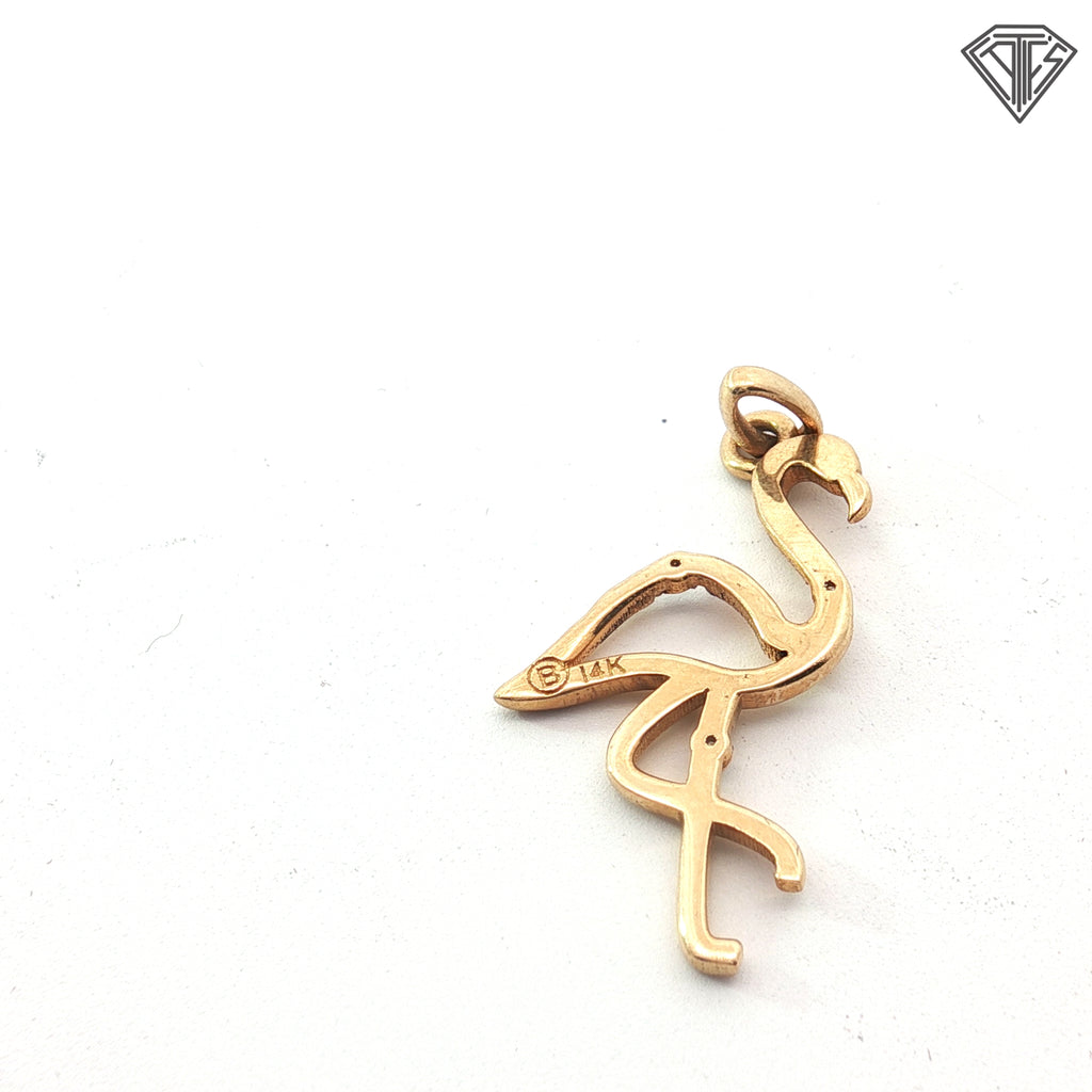 14k Yellow Gold Flamingo with (3) Small Round Diamond Charm