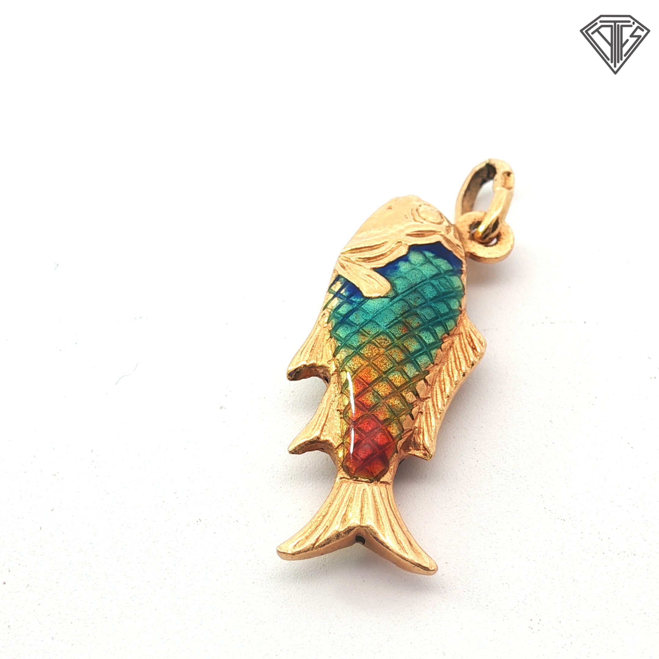 18k Yellow Gold Multicolor Enamel Fish Charm Vintage Italian 39AR Arezzo