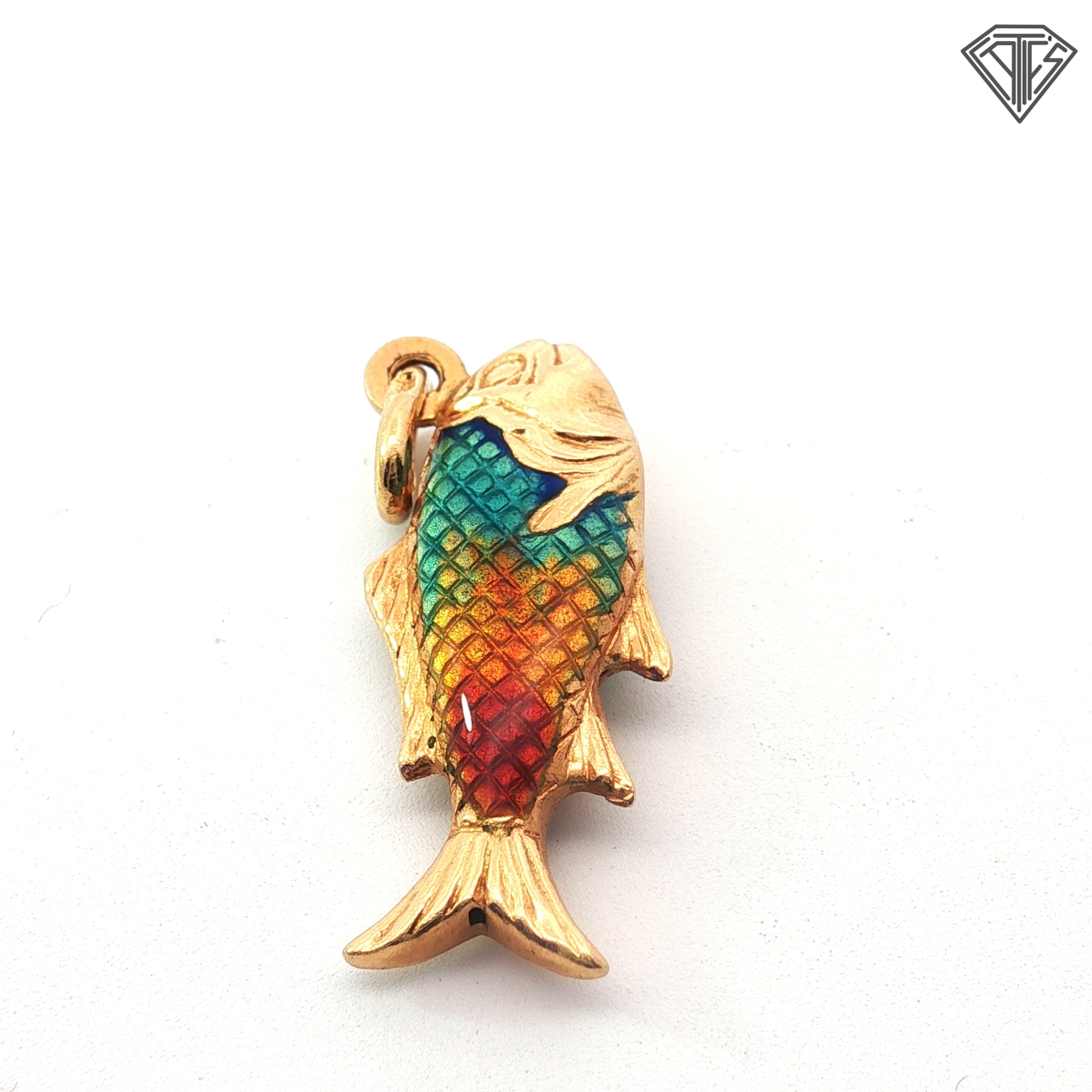 18k Yellow Gold Multicolor Enamel Fish Charm Vintage Italian 39AR Arezzo