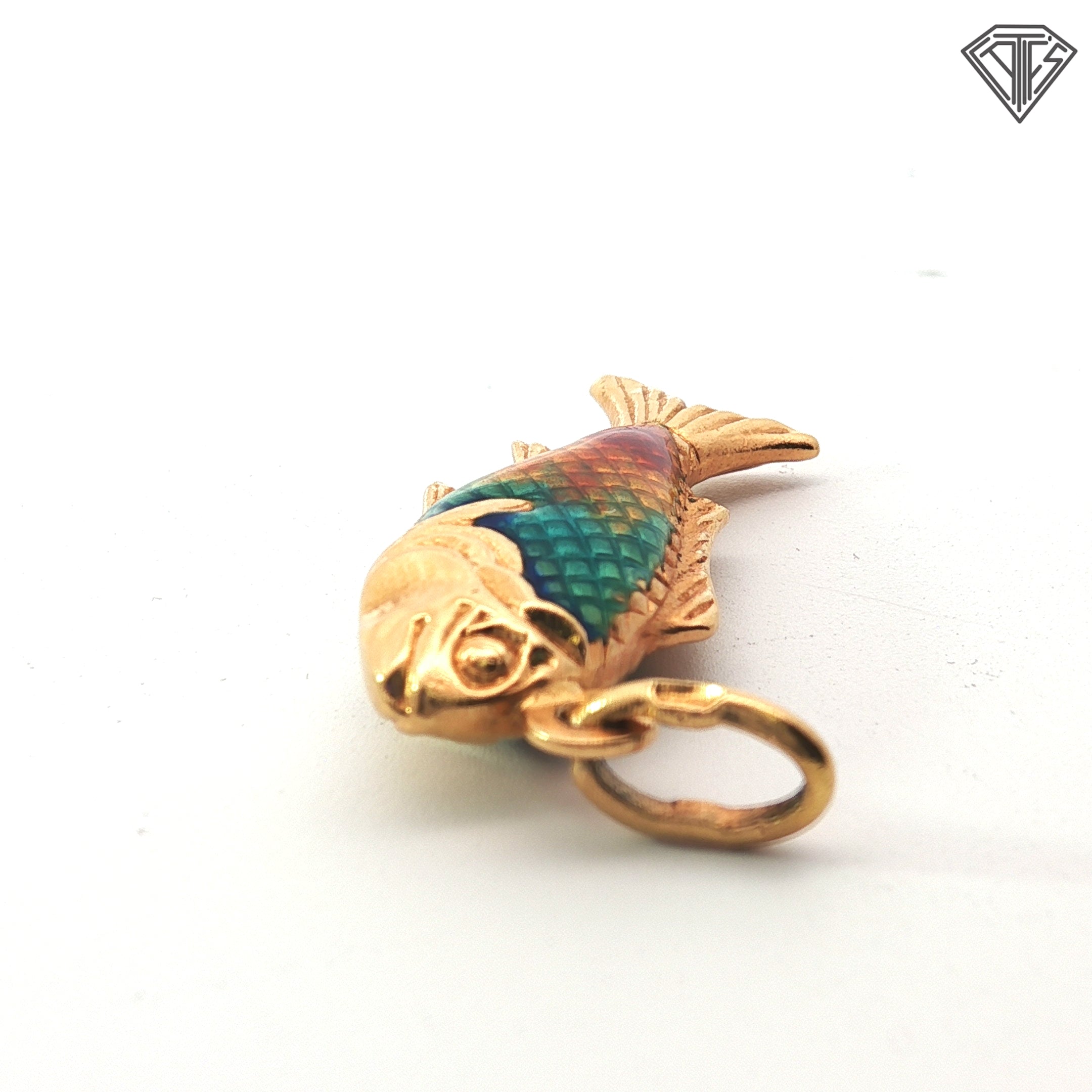 18k Yellow Gold Multicolor Enamel Fish Charm Vintage Italian 39AR Arezzo