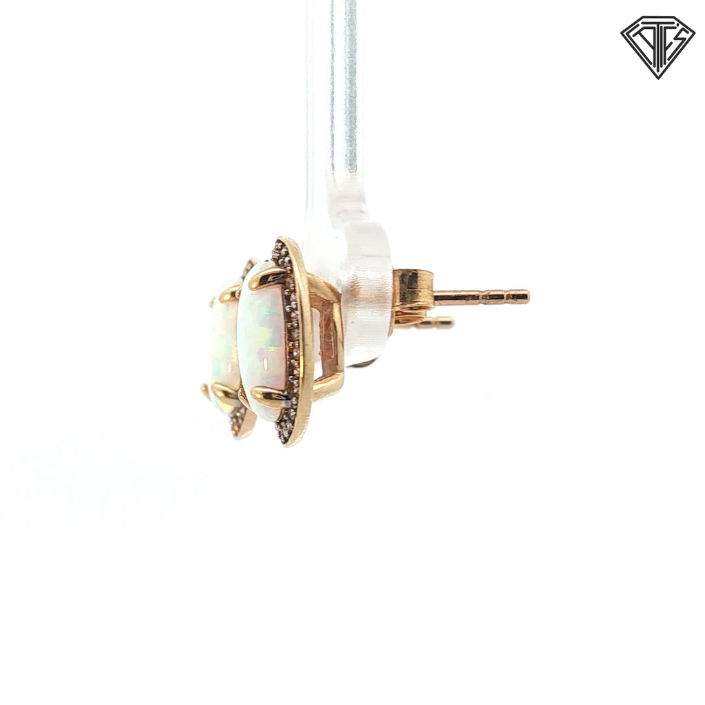 14k Yellow Gold 7x5 Oval Opal/ with Halo .25ct G SI1 Round Diamond Stud Earrings