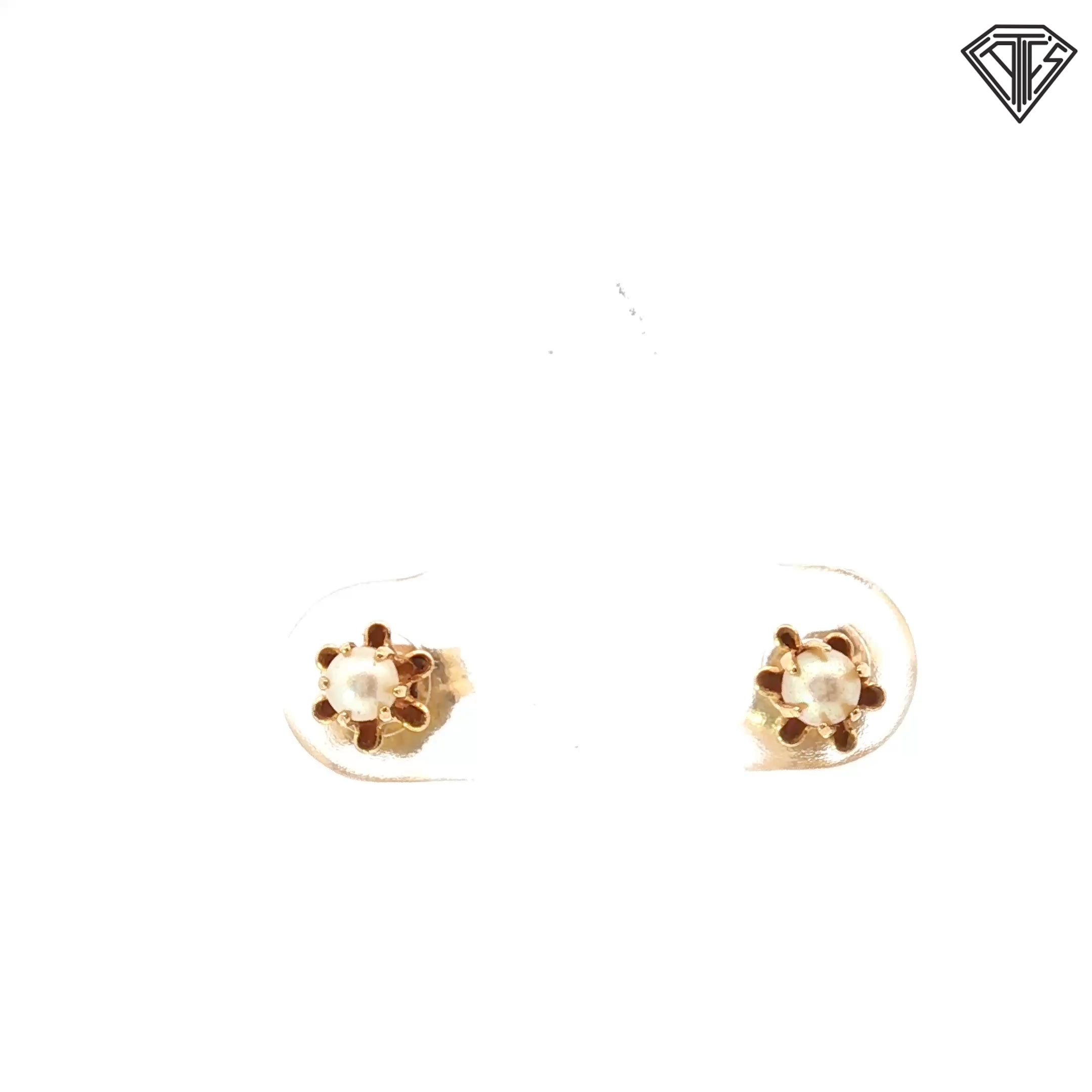 14k Yellow Gold Buttercup 3mm Pearl Stud Earrings