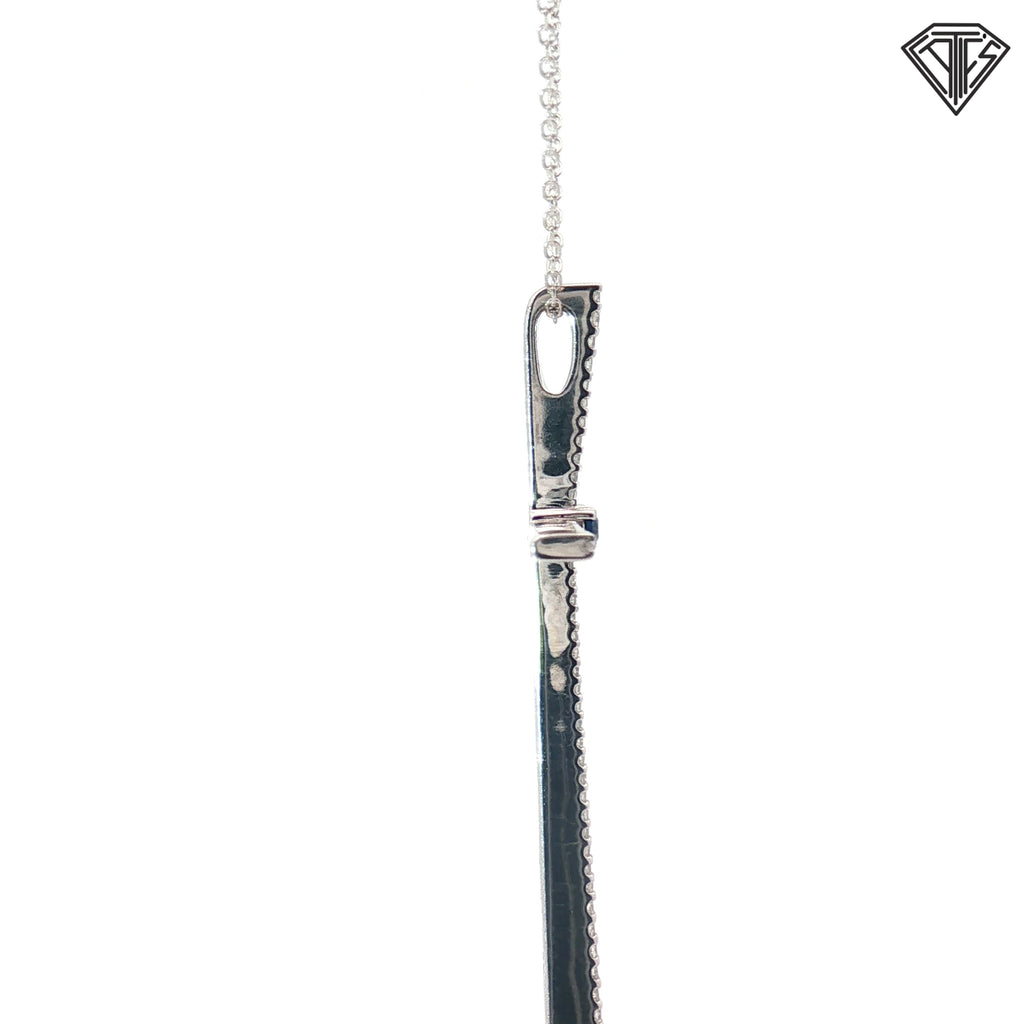 10k White Gold .30ct G SI1 Round Diamond and (1) Round Blue Sapphire Cross 1 1/2" x 1" with 14k White Gold Chain 18"inch  Design By Vera Wang