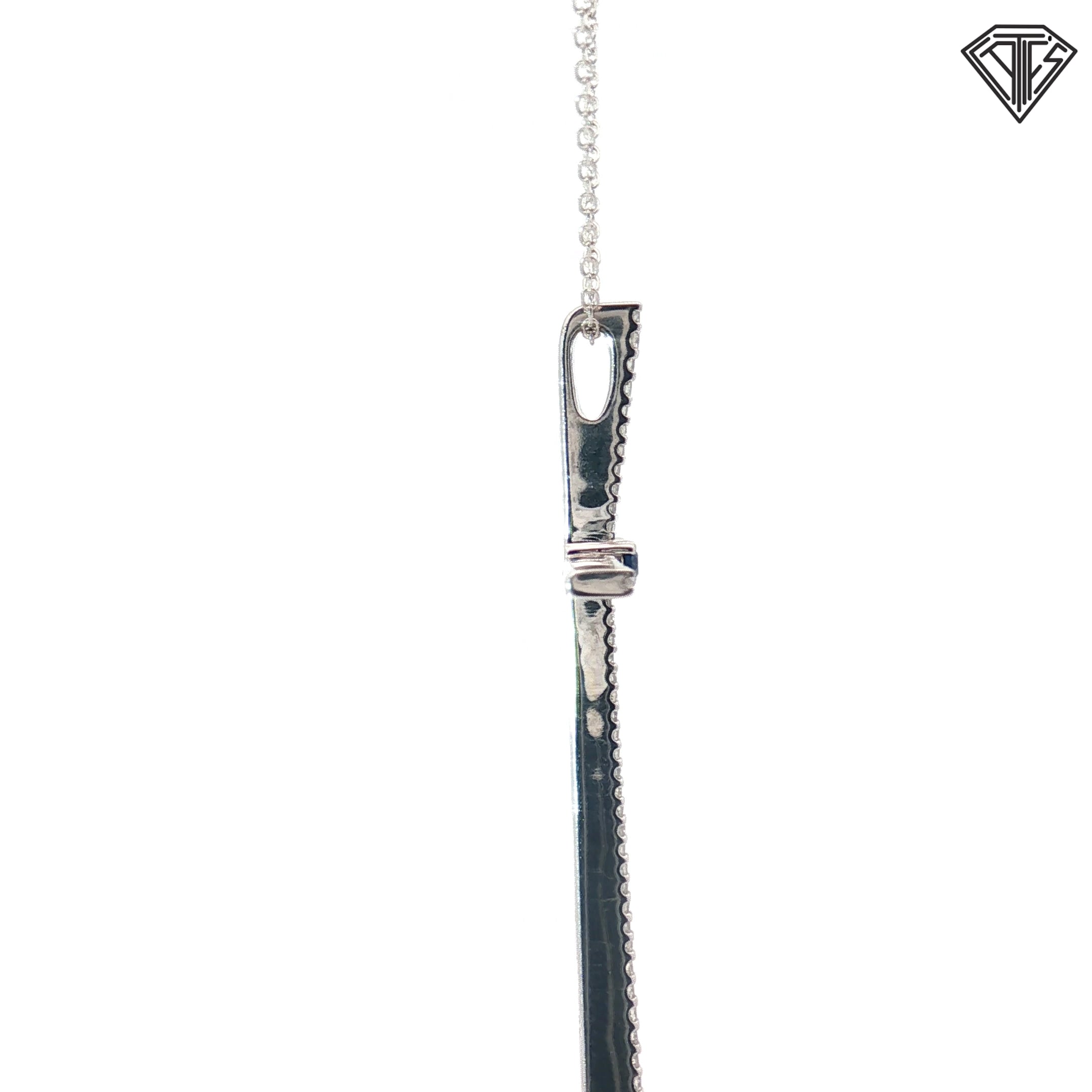 10k White Gold .30ct G SI1 Round Diamond and (1) Round Blue Sapphire Cross 1 1/2" x 1" with 14k White Gold Chain 18"inch  Design By Vera Wang