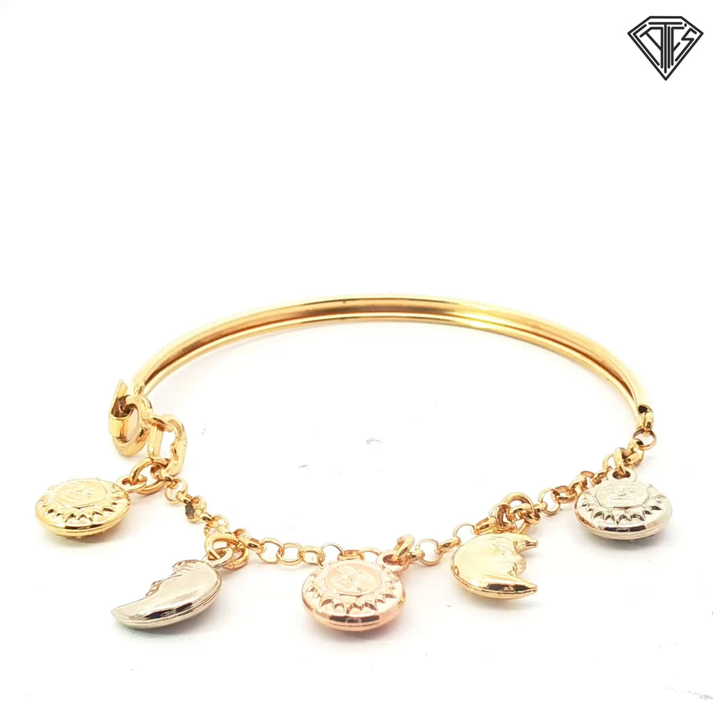 18k Tri-Colored Sun and Moon Baby Charm Bracelet 6.5 gram