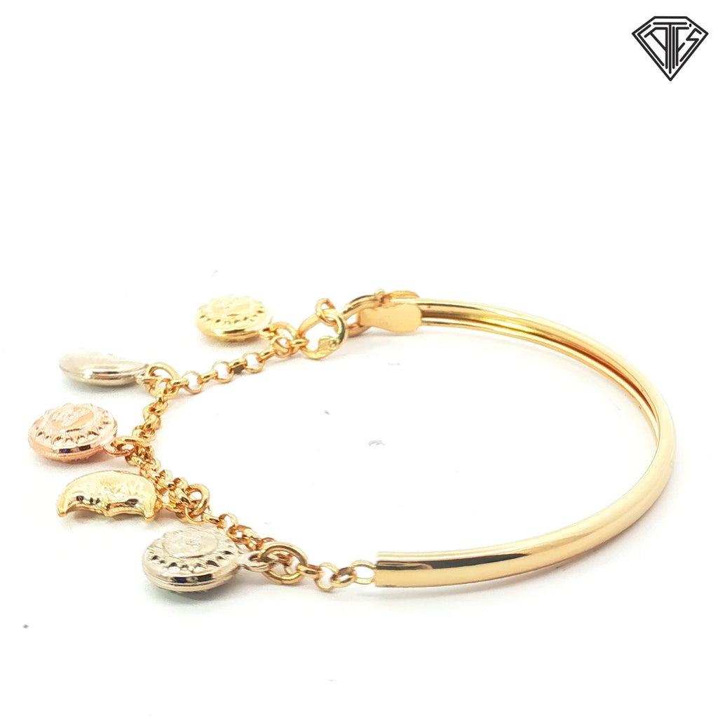 18k Tri-Colored Sun and Moon Baby Charm Bracelet 6.5 gram
