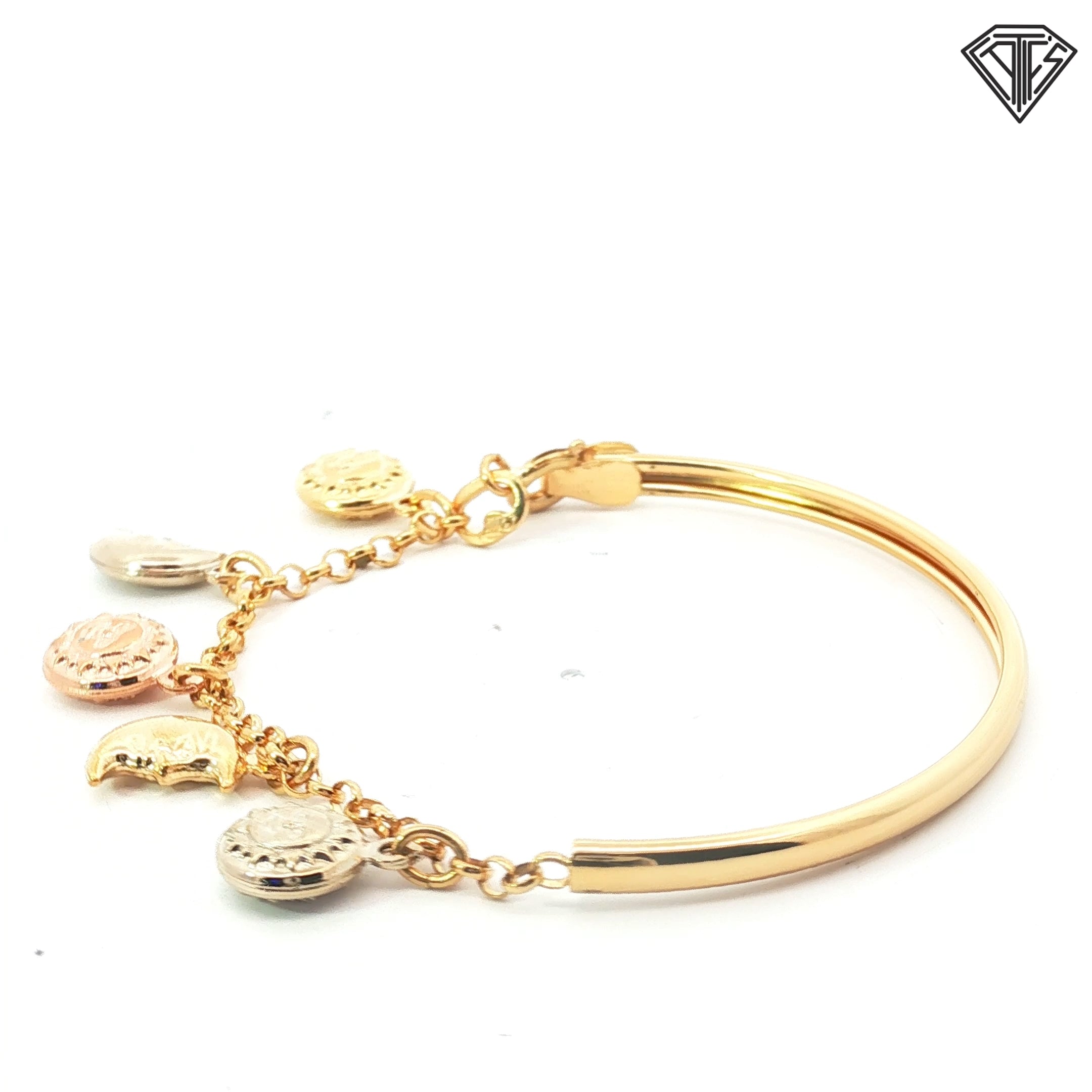 18k Tri-Colored Sun and Moon Baby Charm Bracelet 6.5 gram