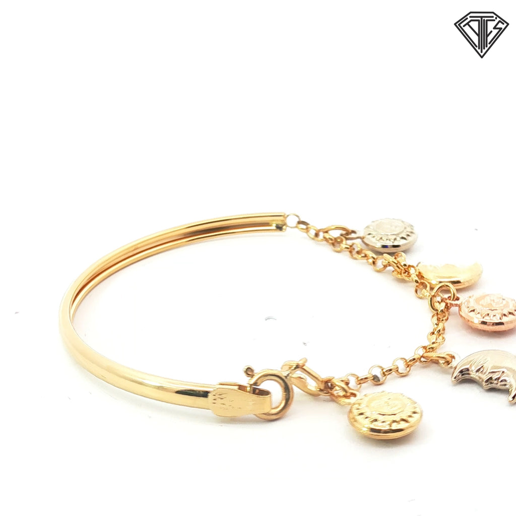 18k Tri-Colored Sun and Moon Baby Charm Bracelet 6.5 gram