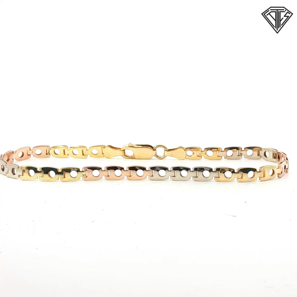 18k Tri-Color Circle Link Bracelet 8"inch 4.9 gram