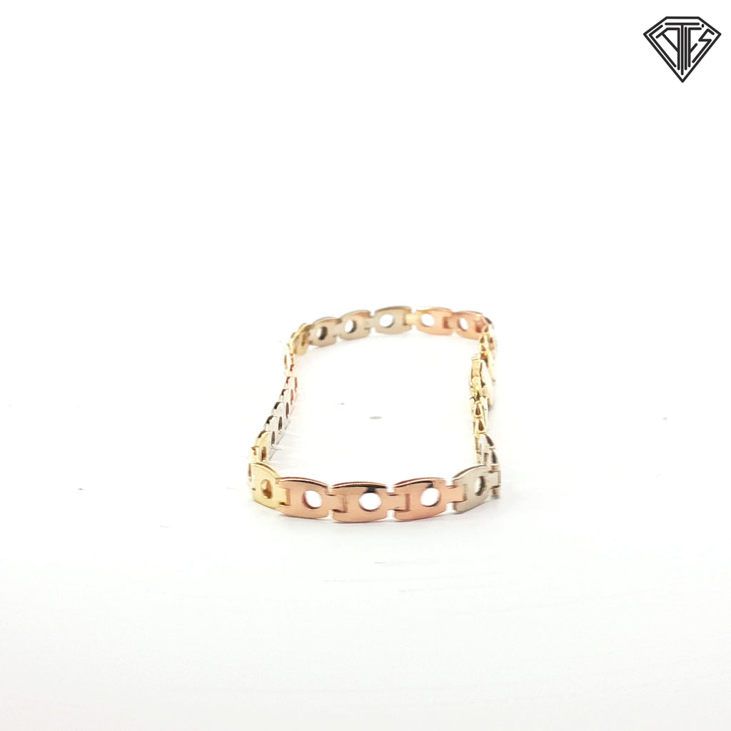 18k Tri-Color Circle Link Bracelet 8"inch 4.9 gram