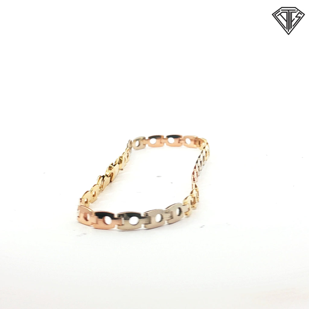 18k Tri-Color Circle Link Bracelet 8"inch 4.9 gram