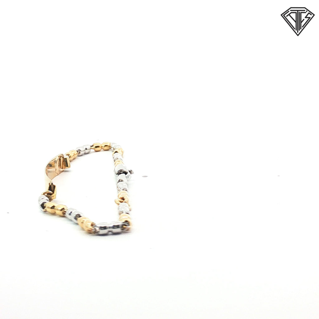 18k Tri-Two Beaded ID Bracelet 7"inch 4.7 gram