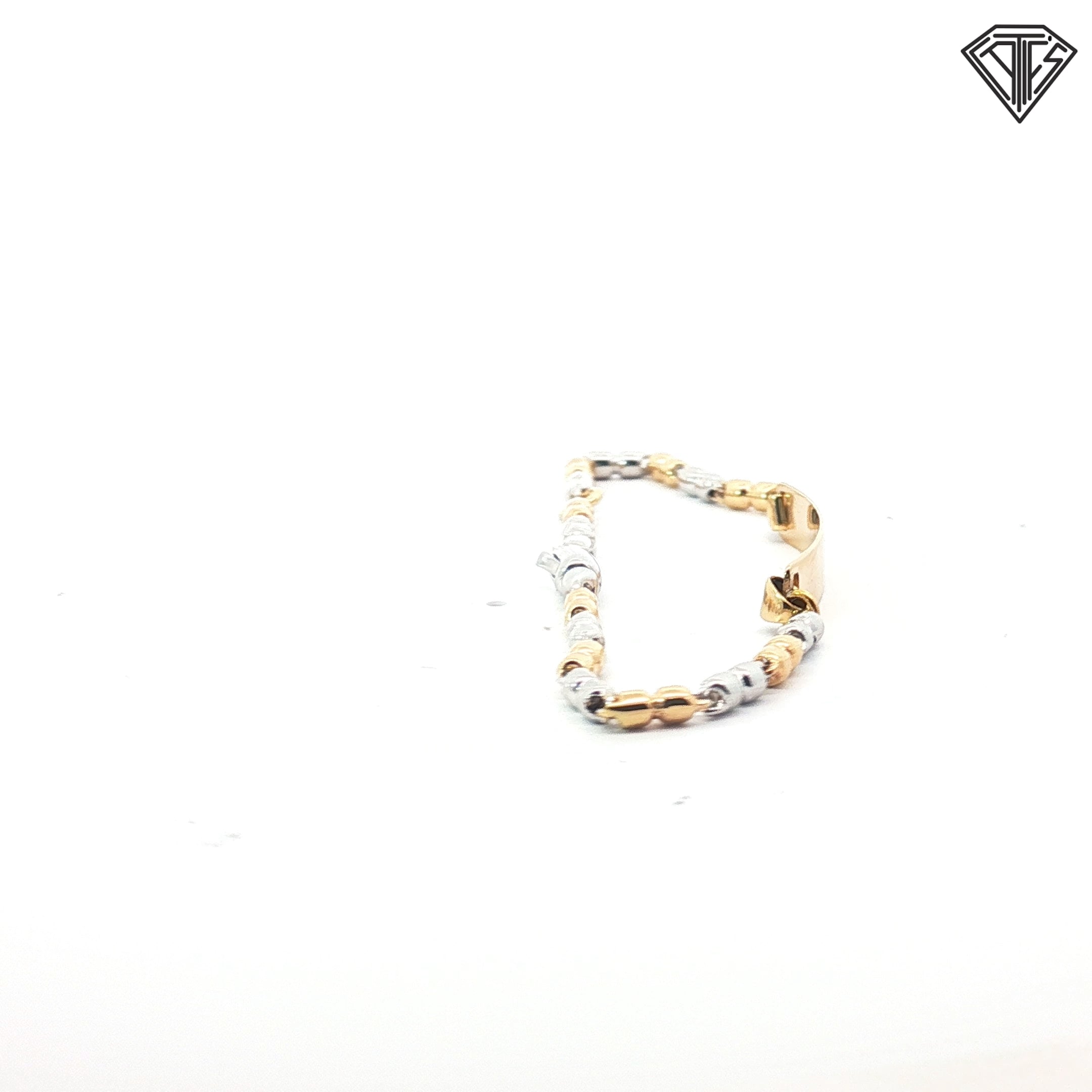 18k Tri-Two Beaded ID Bracelet 7"inch 4.7 gram