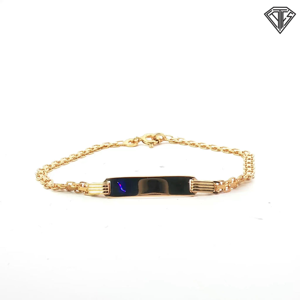 18k Yellow Gold Barrel Link ID Bracelet 4.3 gram 7"inch