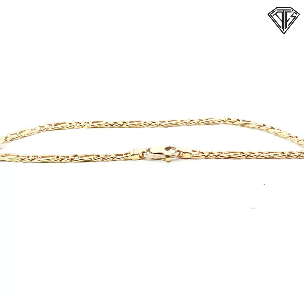 18k Yellow Gold Figaro Link Bracelet 3.3 gram 8"inch