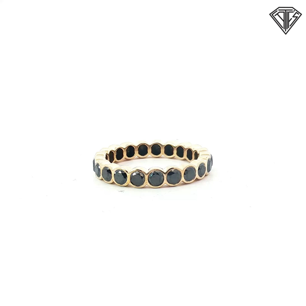 14k Yellow Gold 2.20ct Black Diamond Bezel Set Eternity Ring Size 8