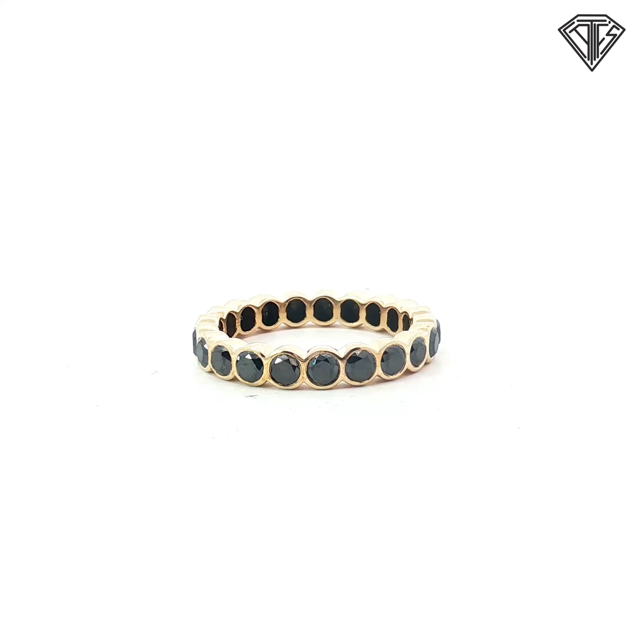 14k Yellow Gold 2.20ct Black Diamond Bezel Set Eternity Ring Size 8