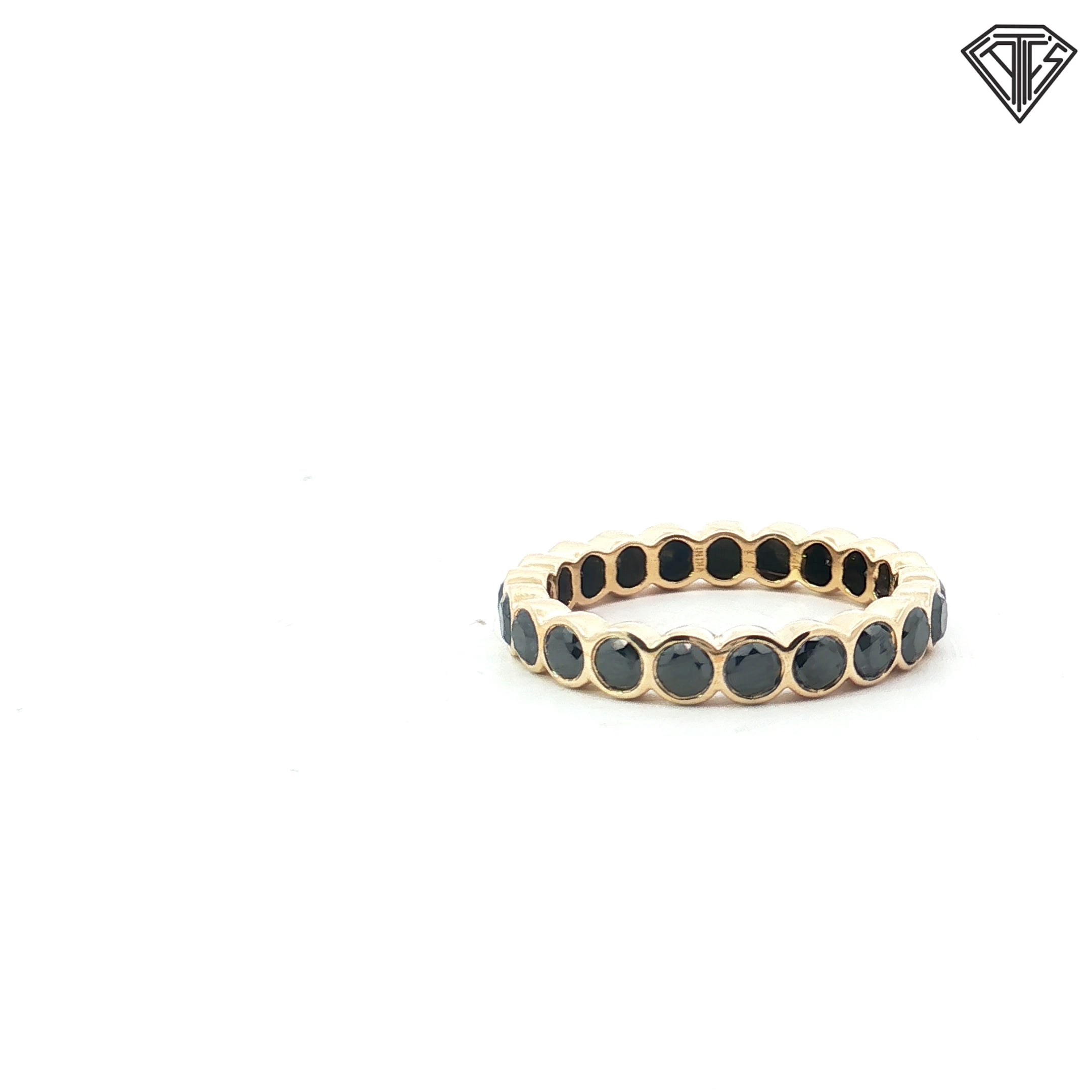 14k Yellow Gold 2.20ct Black Diamond Bezel Set Eternity Ring Size 8