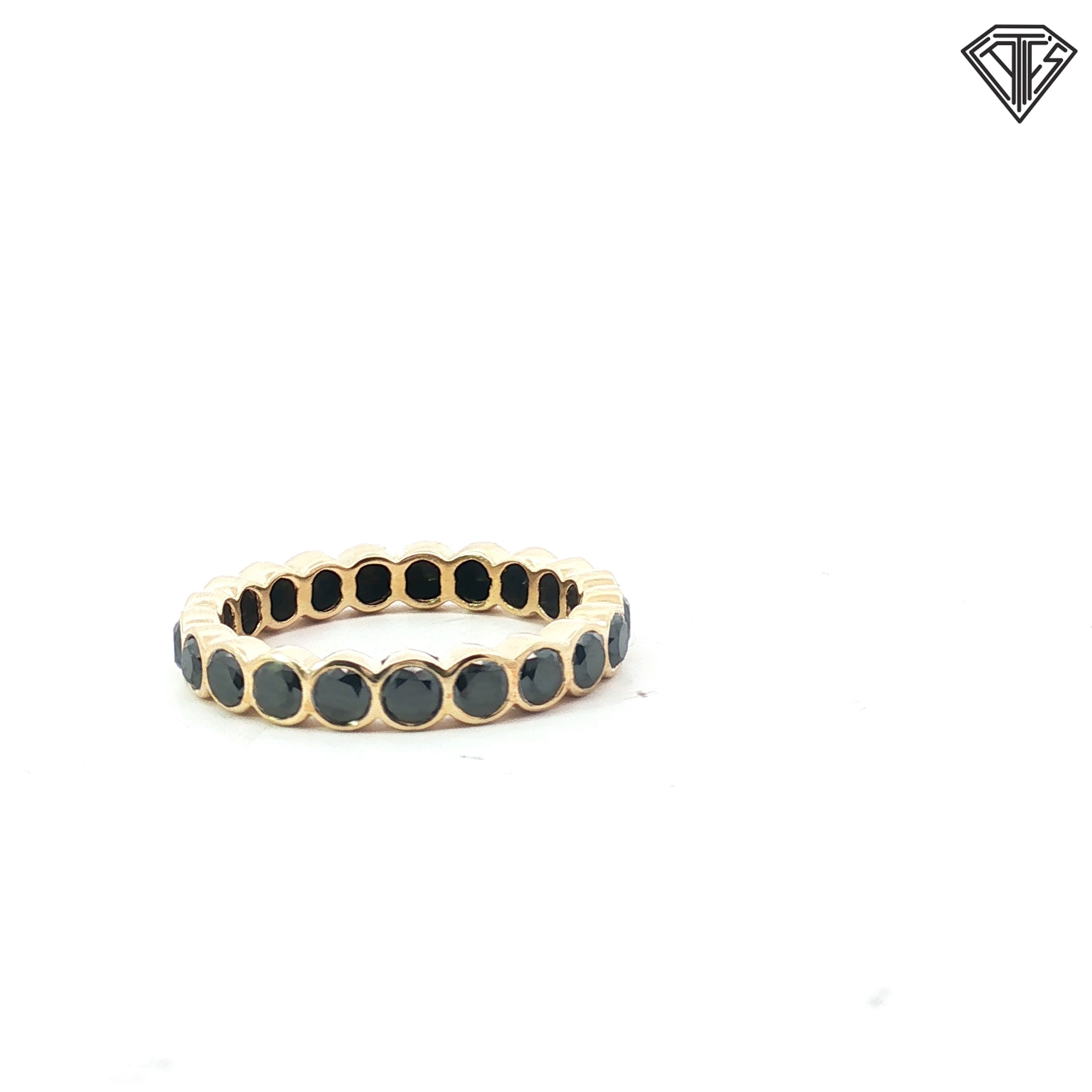 14k Yellow Gold 2.20ct Black Diamond Bezel Set Eternity Ring Size 8