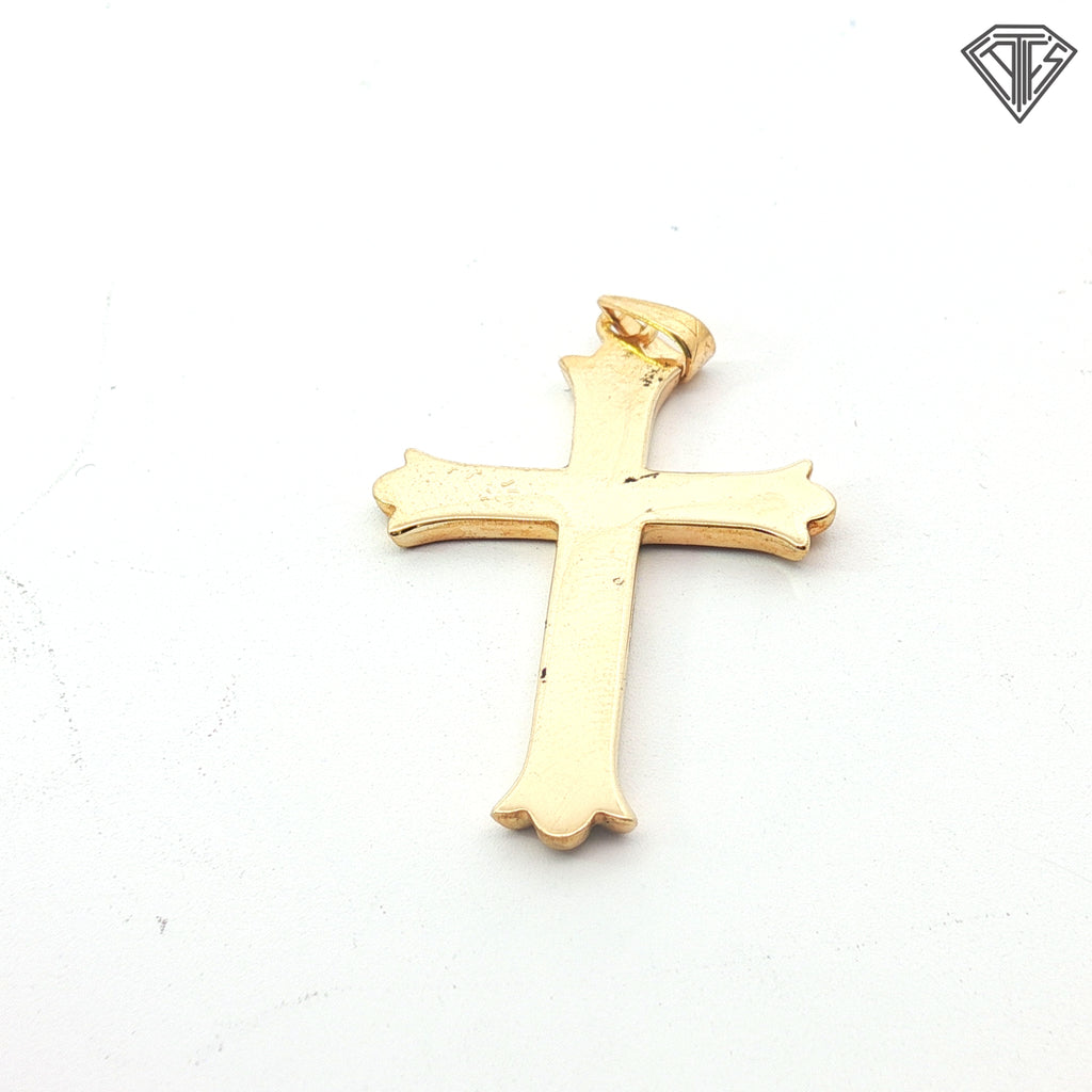 18k Yellow Gold Budded Cross with Starburst Diamond Cut Design .90 gram