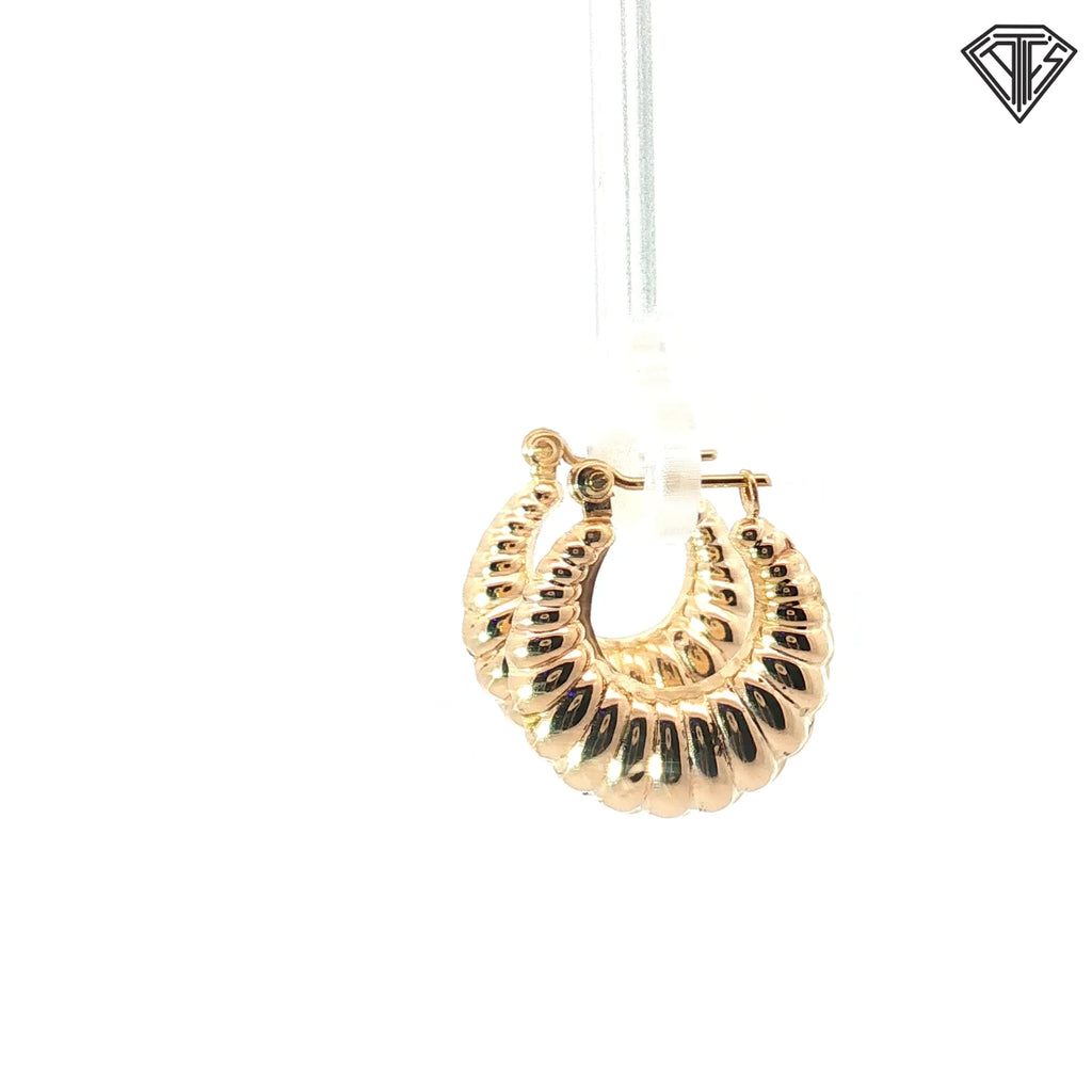 18k Yellow Gold Small Ribbed Hoop Earrings 2.0 gram