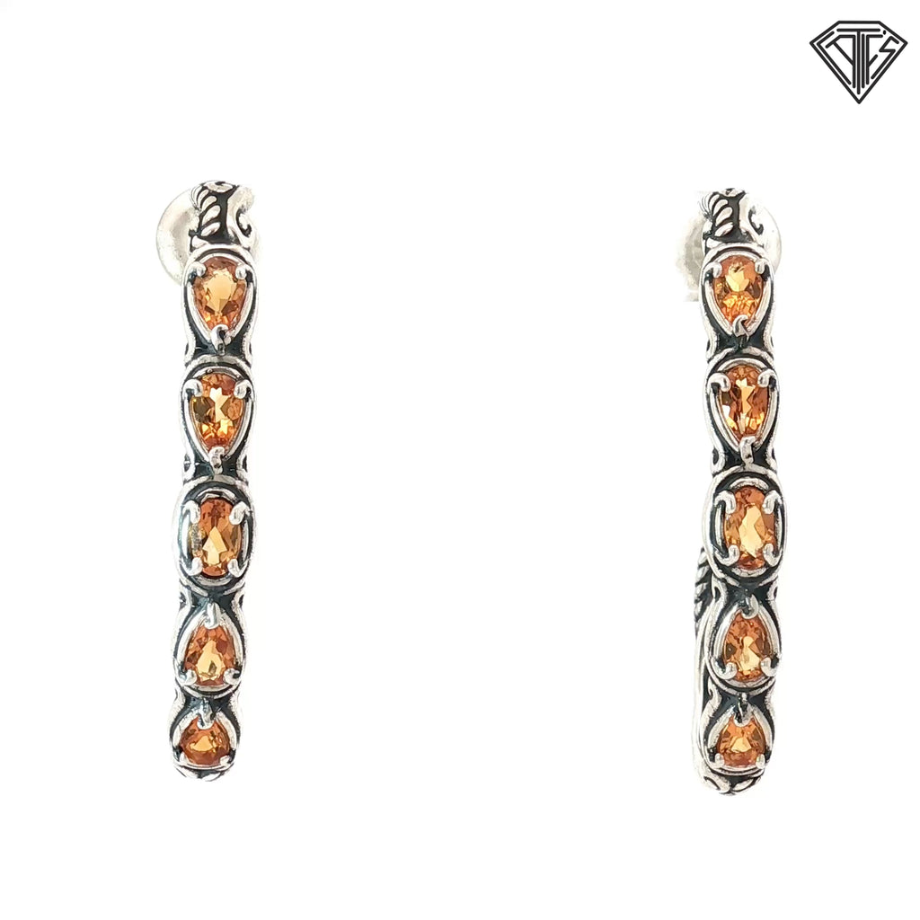Pre-Loved Carolyn Palack Sterling Silver Oval and Pear Shaped Citrine (Rare) Hoop Earrings