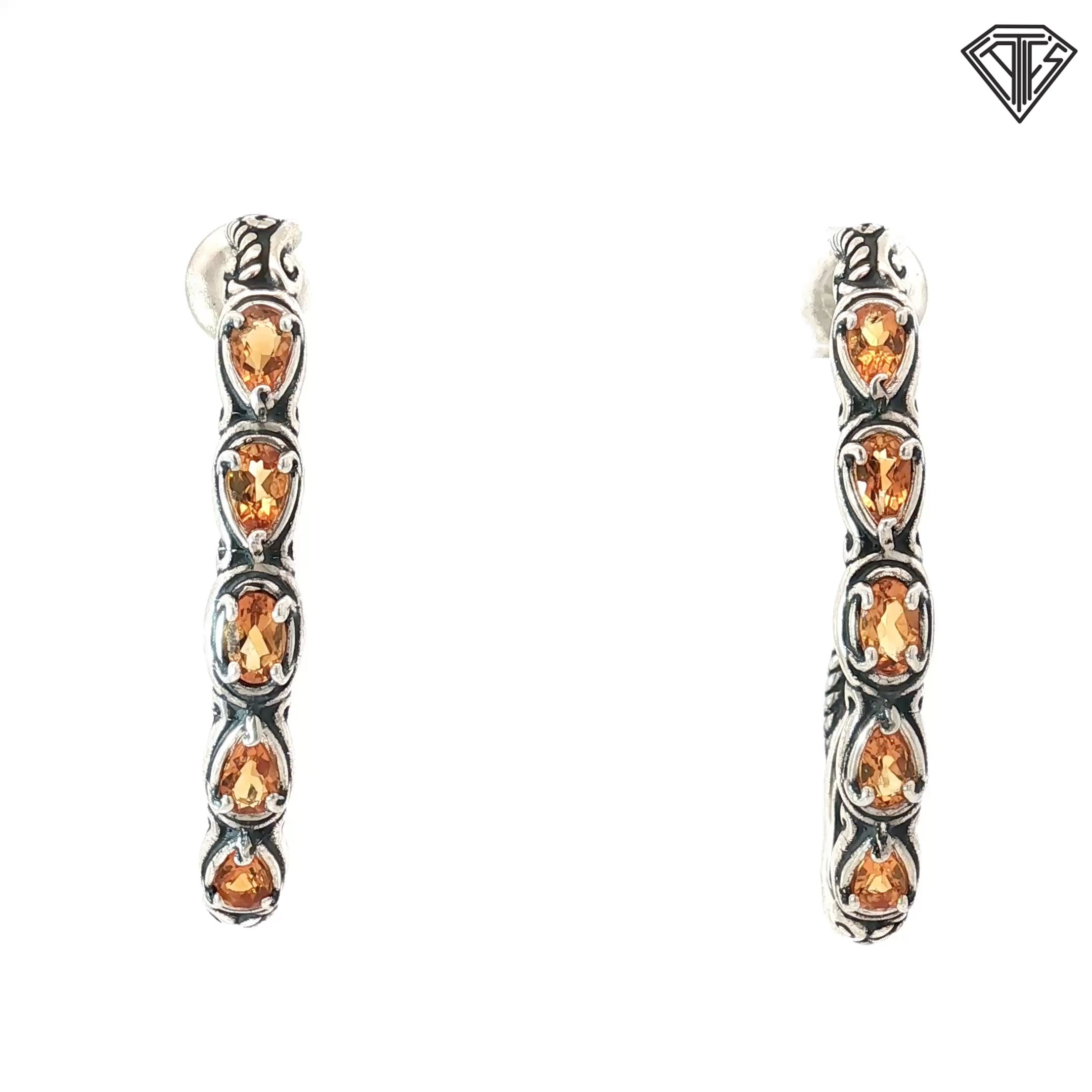 Pre-Loved Carolyn Palack Sterling Silver Oval and Pear Shaped Citrine (Rare) Hoop Earrings