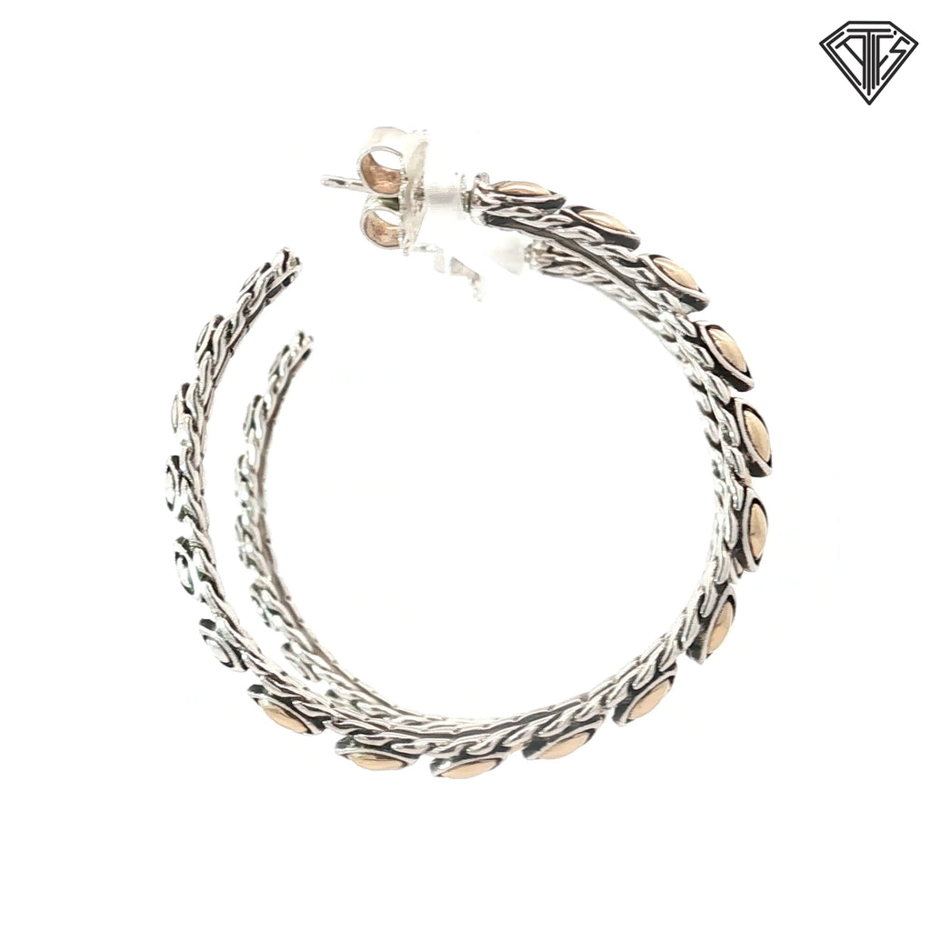 Pre-Loved John Hardy 18k Yellow Gold/ 925 Sterling Silver Hoop Earrings 2"inch