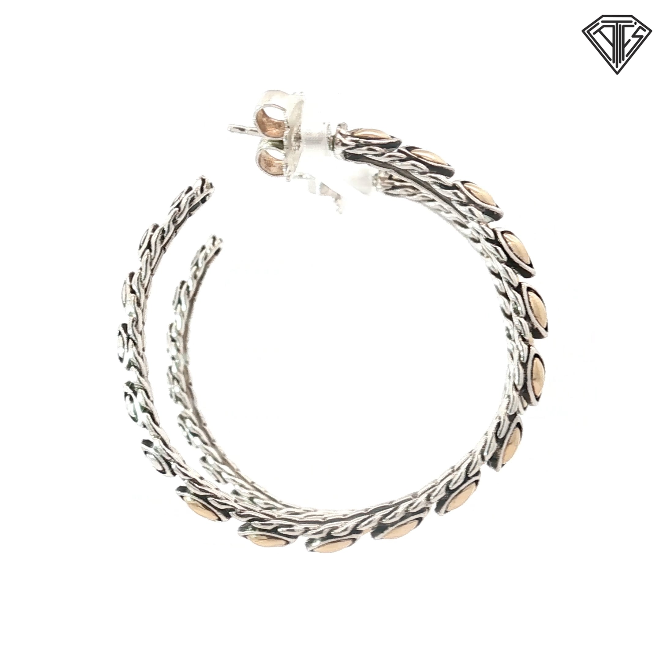 Pre-Loved John Hardy 18k Yellow Gold/ 925 Sterling Silver Hoop Earrings 2"inch