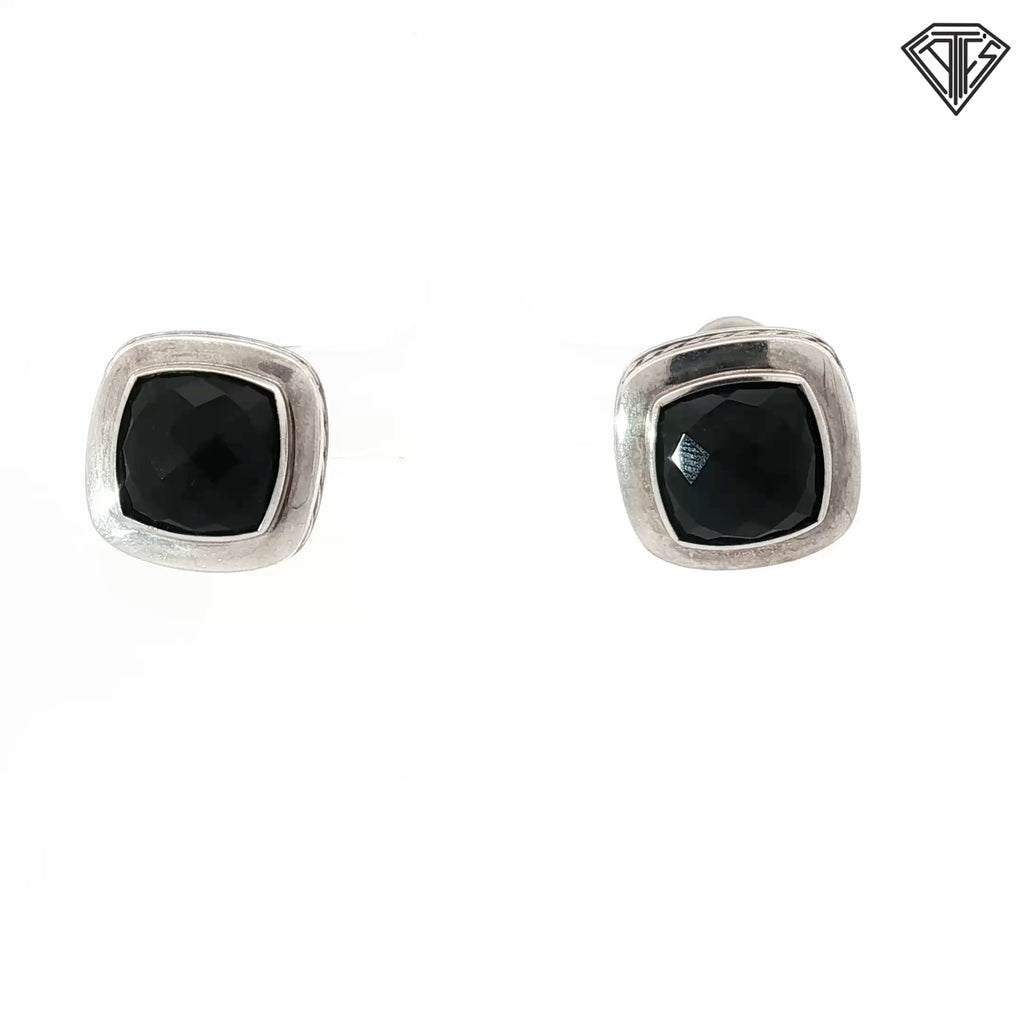 Pre-Loved David Yurman Sterling Silver with Black Onyx Albion and Channel Set Omega Clip Back Earrings
