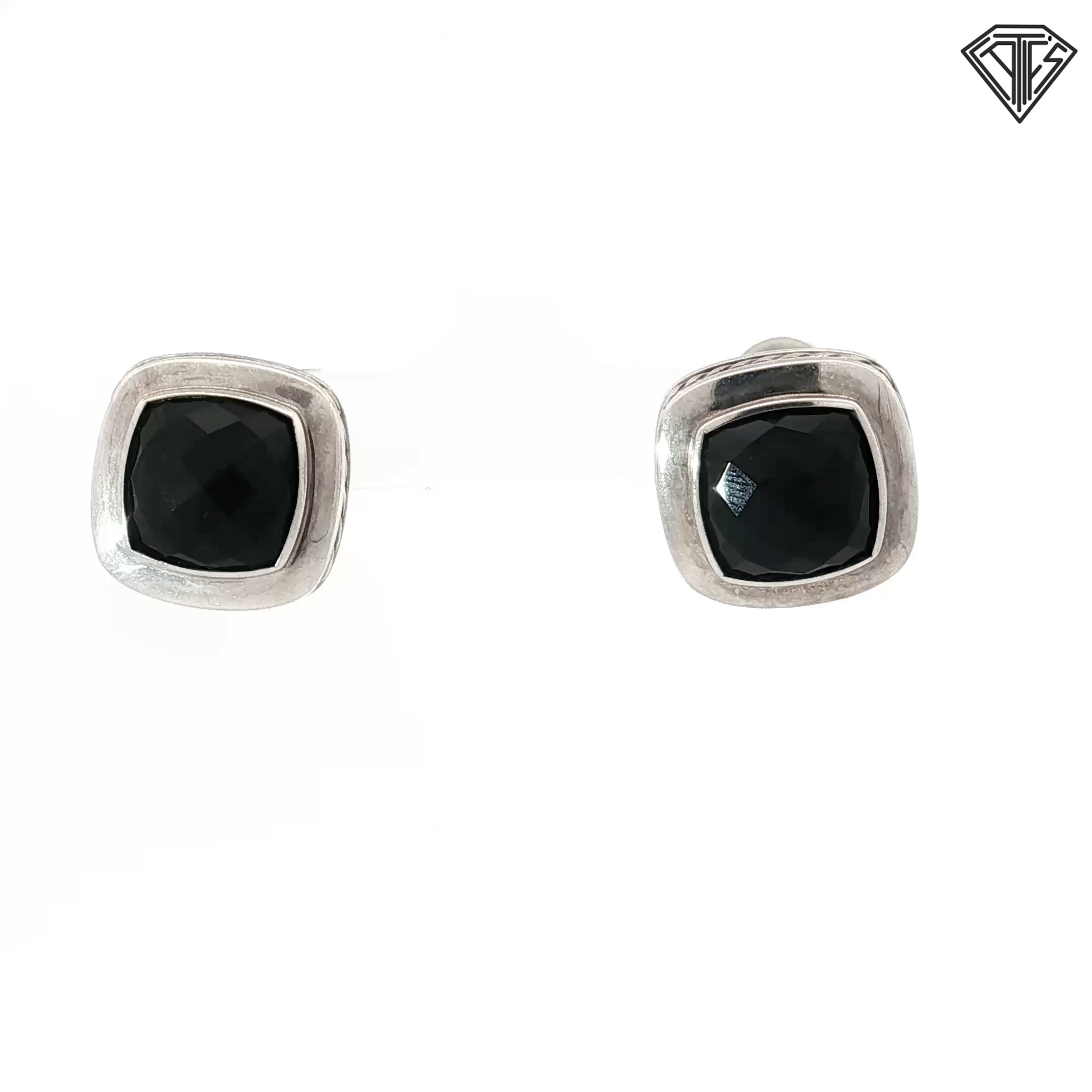 Pre-Loved David Yurman Sterling Silver with Black Onyx Albion and Channel Set Omega Clip Back Earrings