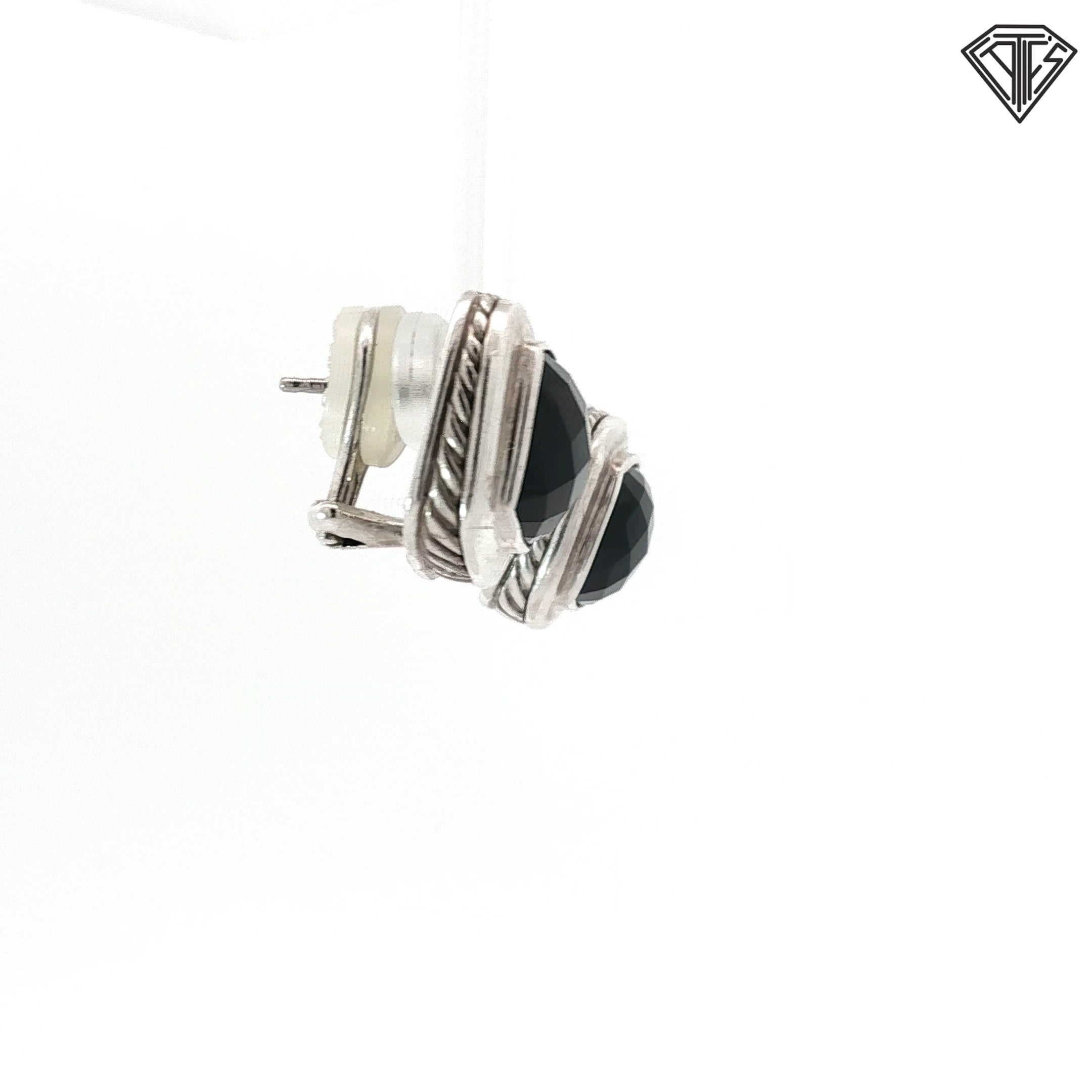 Pre-Loved David Yurman Sterling Silver with Black Onyx Albion and Channel Set Omega Clip Back Earrings