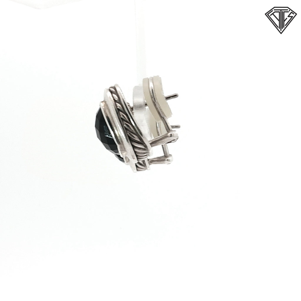 Pre-Loved David Yurman Sterling Silver with Black Onyx Albion and Channel Set Omega Clip Back Earrings