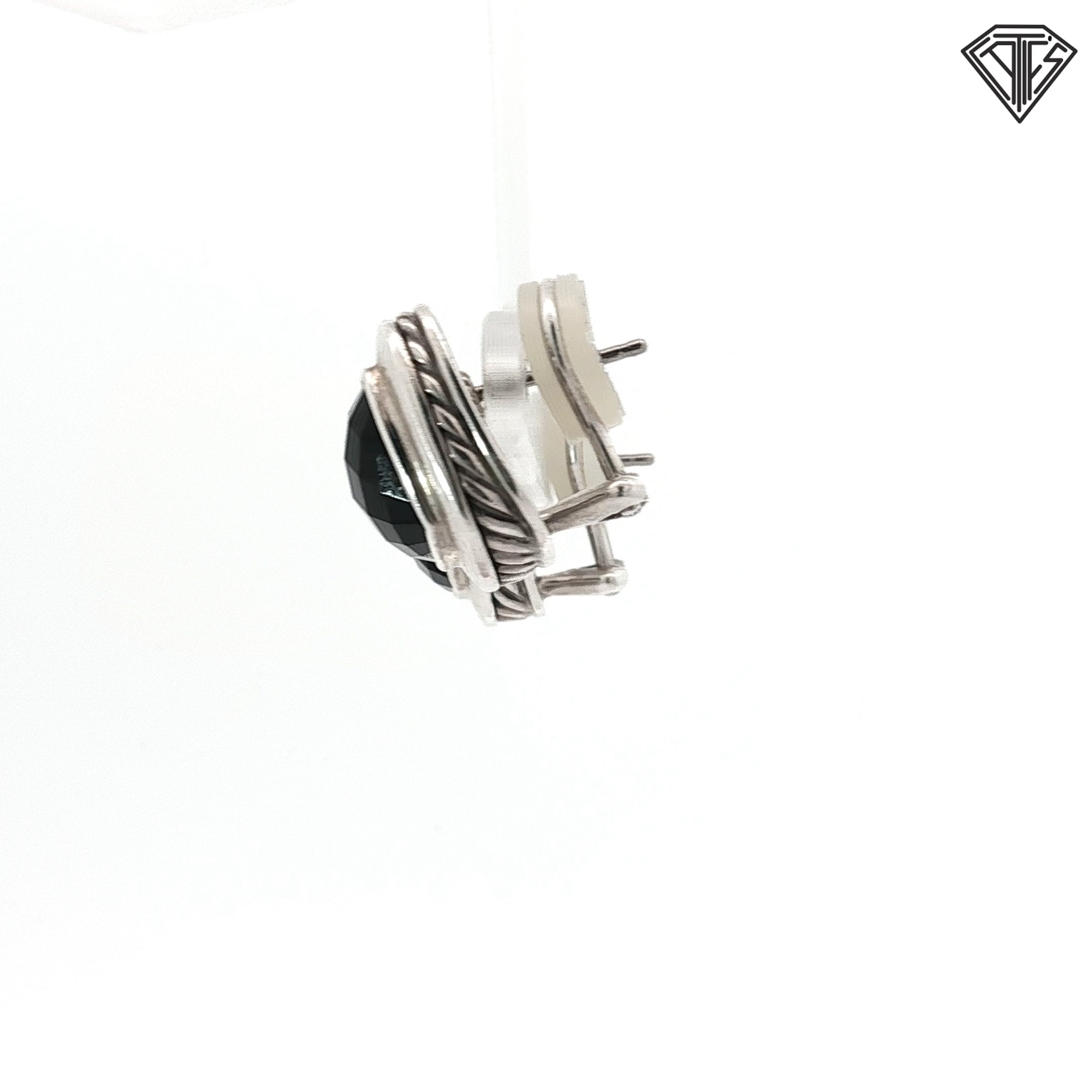 Pre-Loved David Yurman Sterling Silver with Black Onyx Albion and Channel Set Omega Clip Back Earrings