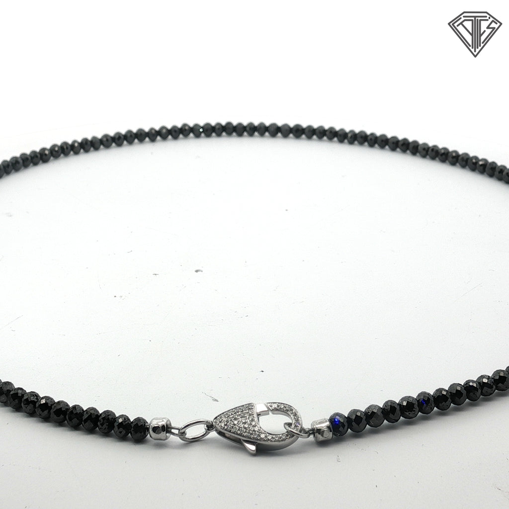 14k White Gold 45.00ct Black Diamond Bead with .20ct G VS1 Round Diamond Lock Clasp Necklace