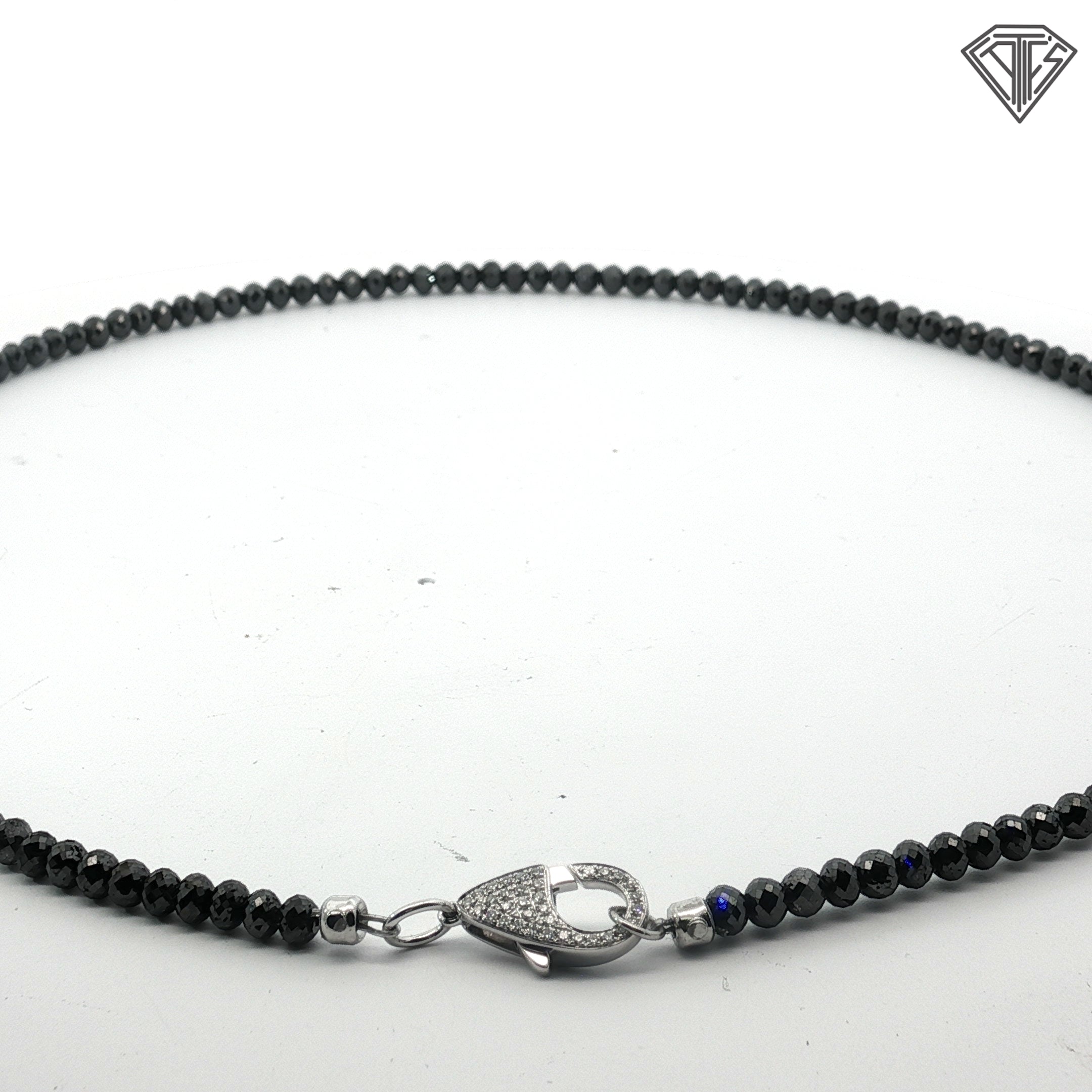14k White Gold 45.00ct Black Diamond Bead with .20ct G VS1 Round Diamond Lock Clasp Necklace