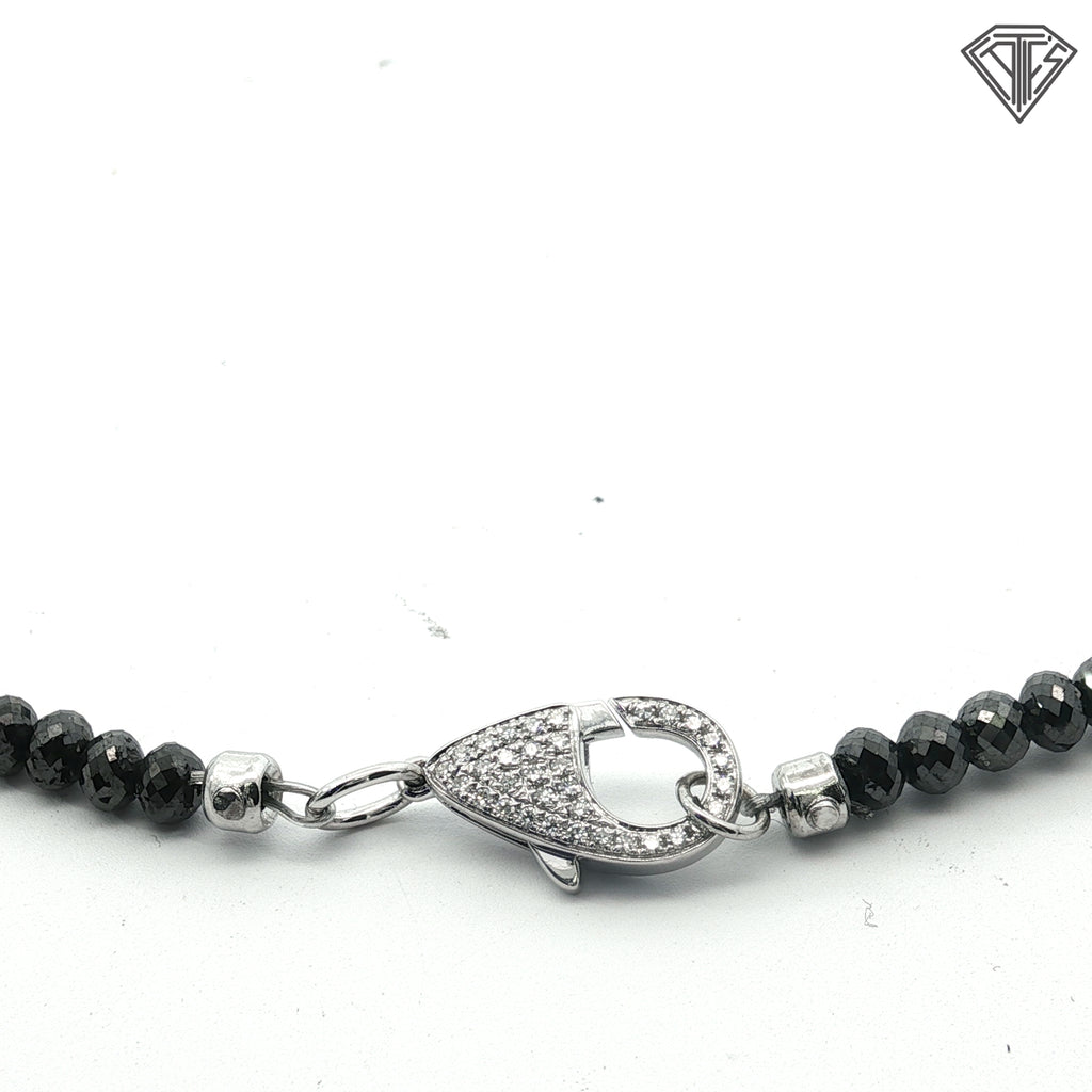14k White Gold 45.00ct Black Diamond Bead with .20ct G VS1 Round Diamond Lock Clasp Necklace